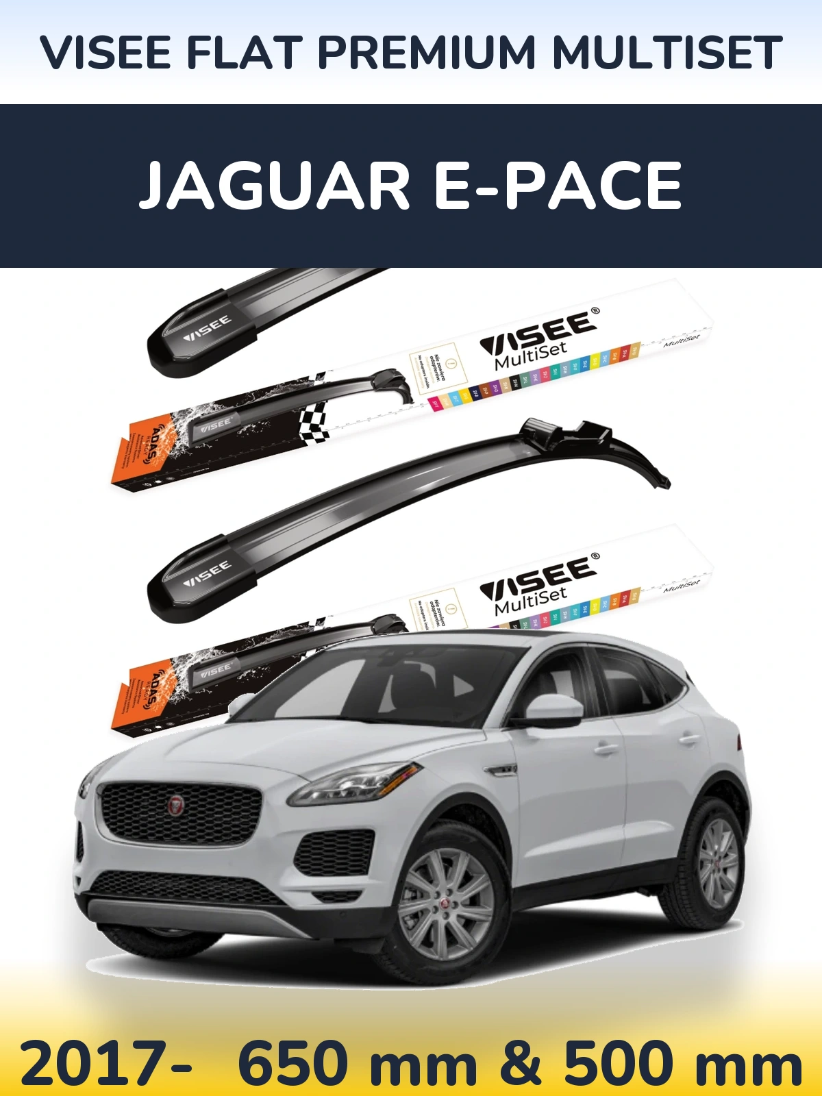 Комплект передних дворников VISEE FLAT PREMIUM MultiSet 650 & 500 мм для Jaguar E-Pace 2017-2026
