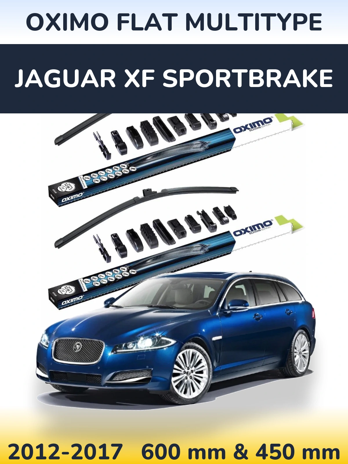 Front wiper blade set Oximo Flat MultiTüüpe 600 & 450 mm for Jaguar XF Sportbrake 2012-2017