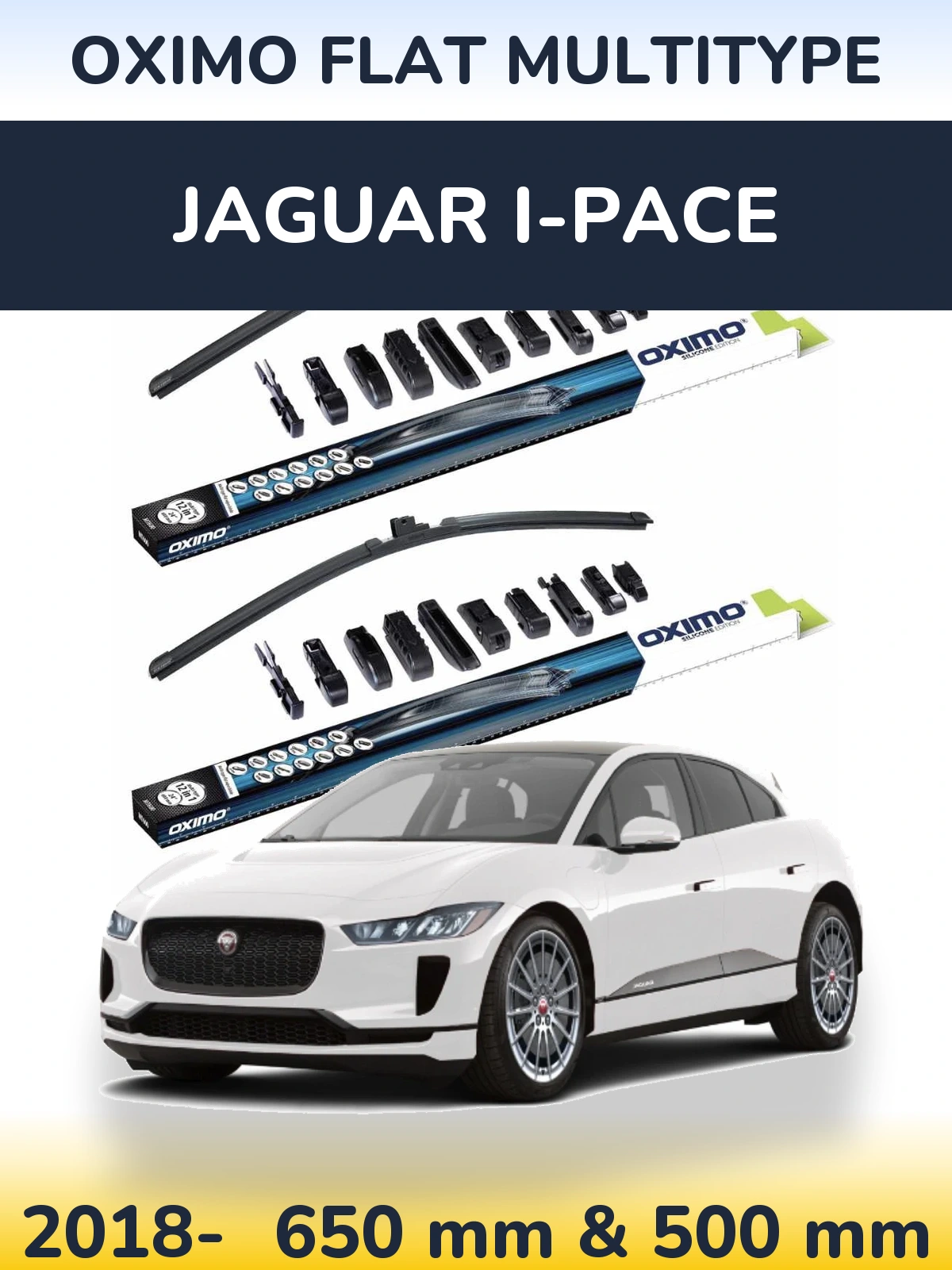 Front wiper blade set Oximo Flat MultiTüüpe 650 & 500 mm for Jaguar I-Pace 2018-2026