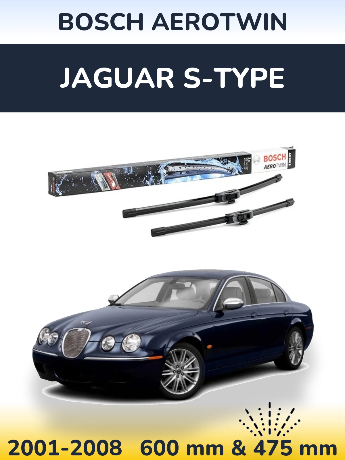 Front wiper blade set BOSCH AeroTwin 600 & 475 mm for Jaguar S-Tüüpe 2001-2008