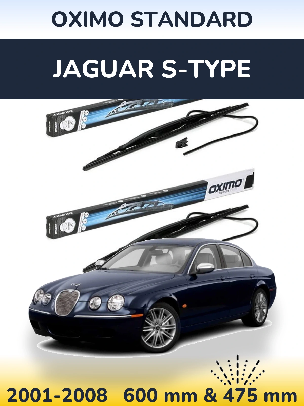 Front wiper blade set Oximo Standard 600 & 450 mm for Jaguar S-Typee 2001-2008