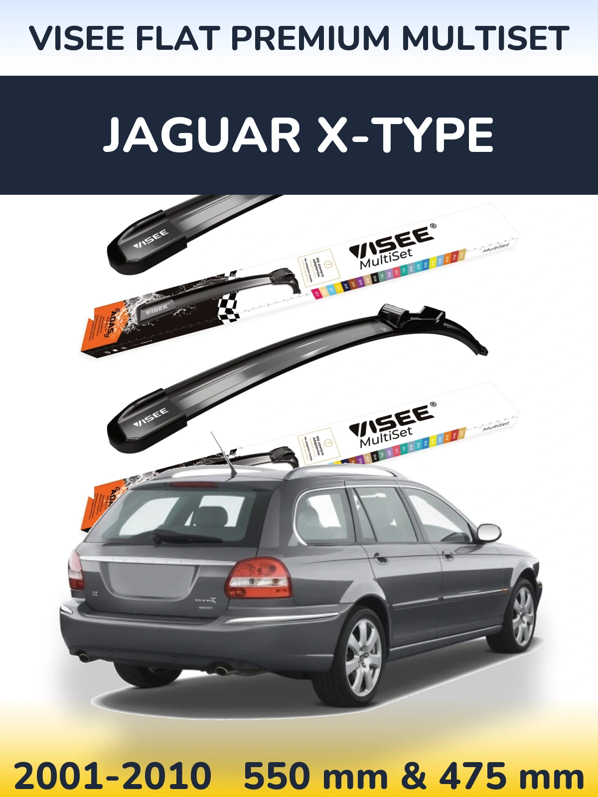 Front wiper blade set VISEE FLAT PREMIUM MultiSet 550 & 475 mm for Jaguar X-Tüüpe 2001-2010