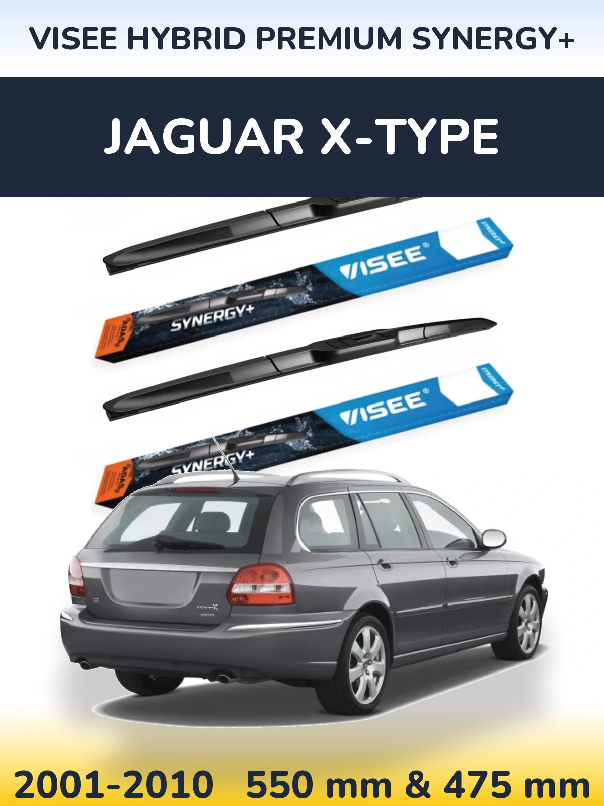 Front wiper blade set VISEE HYBRID PREMIUM SYNERGY+ 550 & 475 mm for Jaguar X-Tüüpe 2001-2010