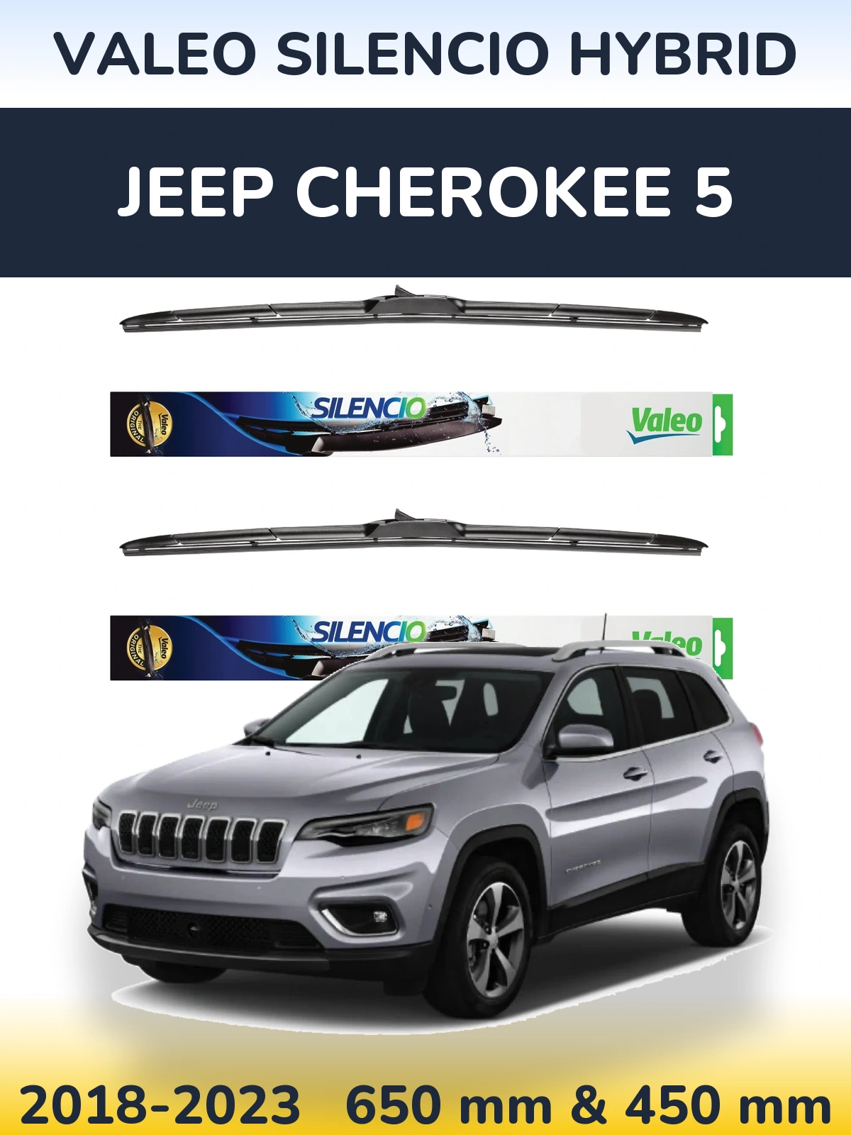 Комплект передних дворников Valeo Silencio Hybrid 650 & 450 мм для Jeep Cherokee 5 2018-2023