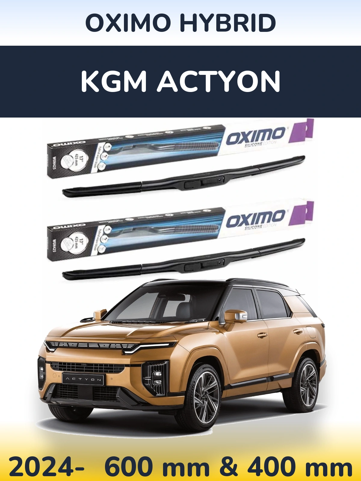 Комплект передніх щіток Oximo Hybrid 600 & 400 мм для KGM Actyon 2024-2026