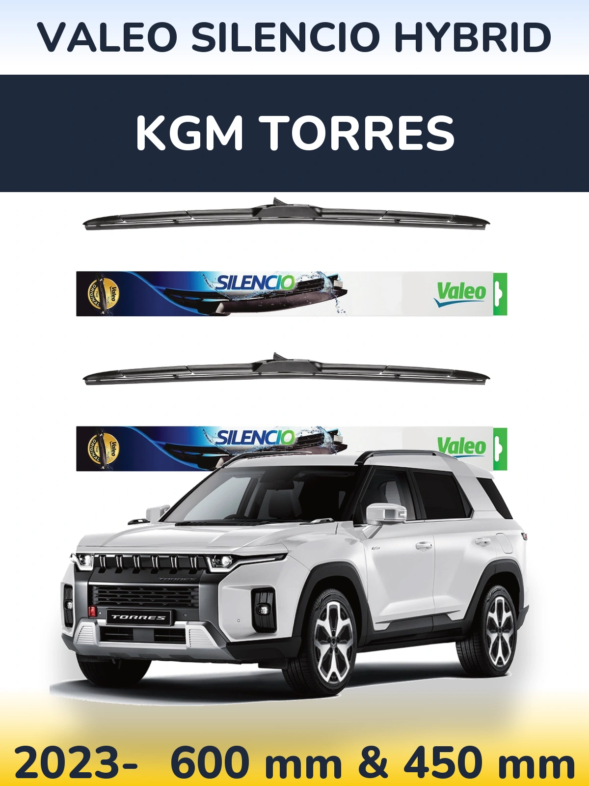 Комплект передних дворников Valeo Silencio Hybrid 600 & 450 мм для KGM Torres 2023-2026