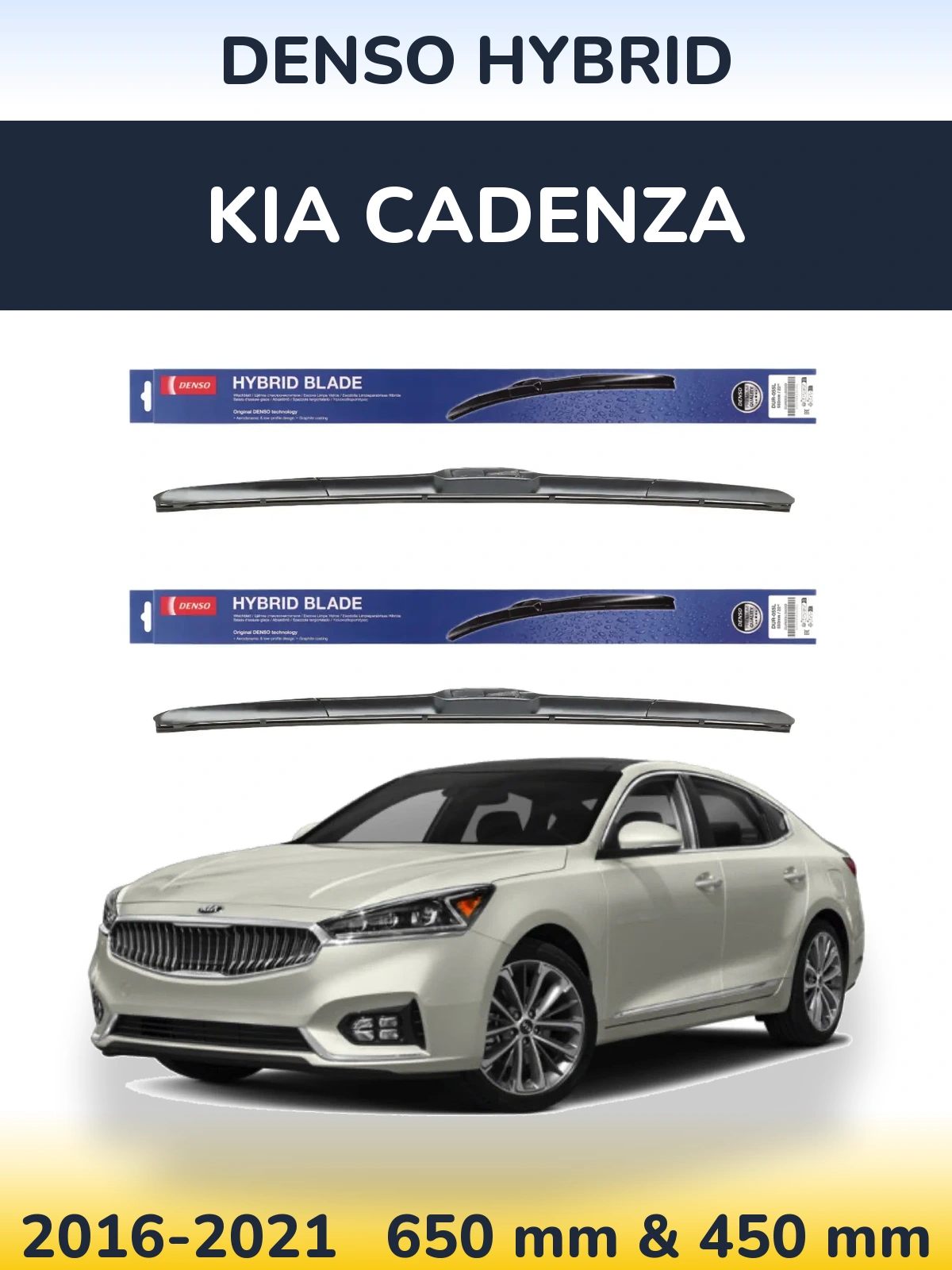 Front wiper blade set Denso Hybrid 650 & 450 mm for KIA Cadenza 2016-2021