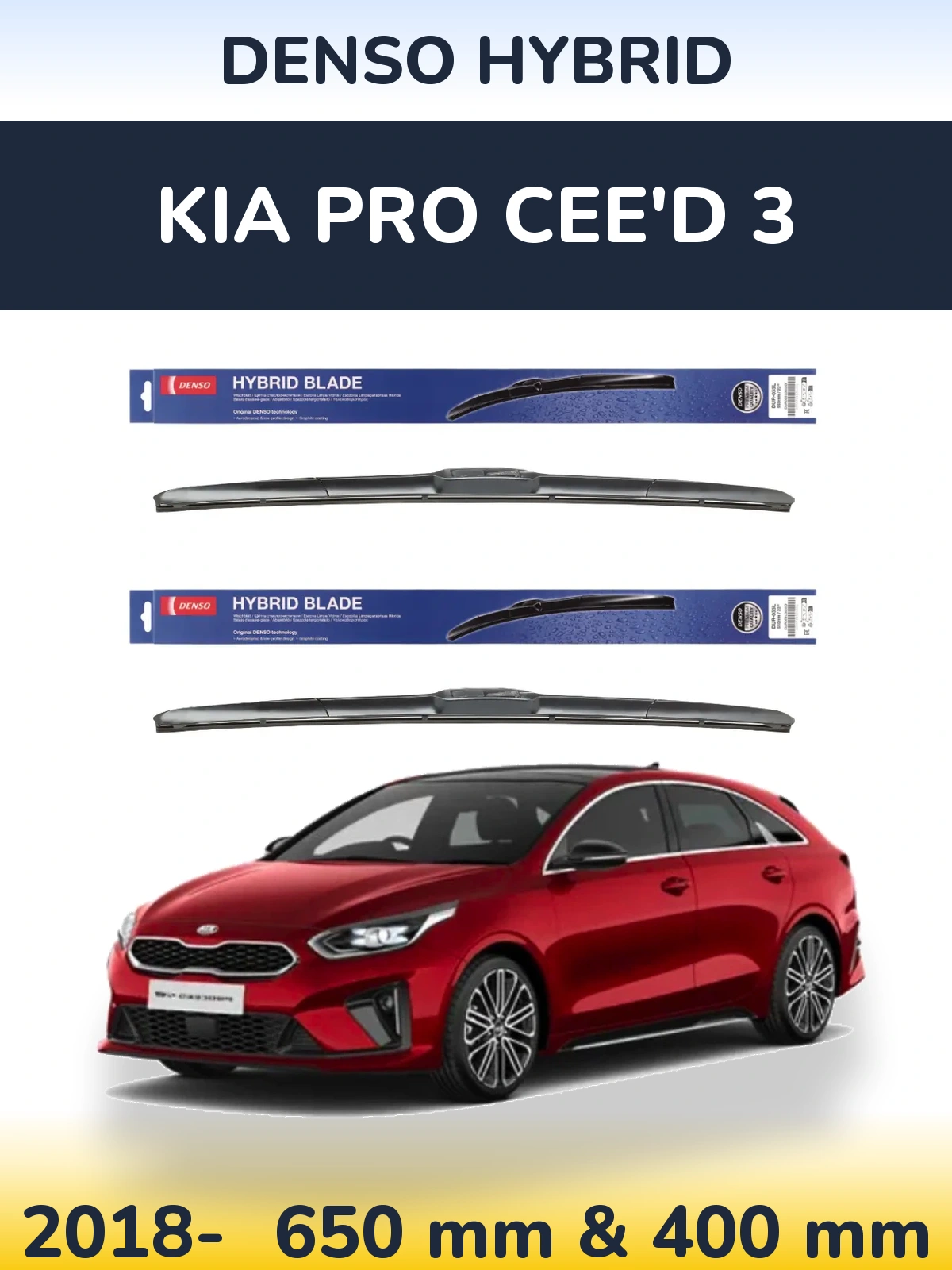 Front wiper blade set Denso Hybrid 650 & 400 mm for KIA Pro Cee'd 3 2018-2026