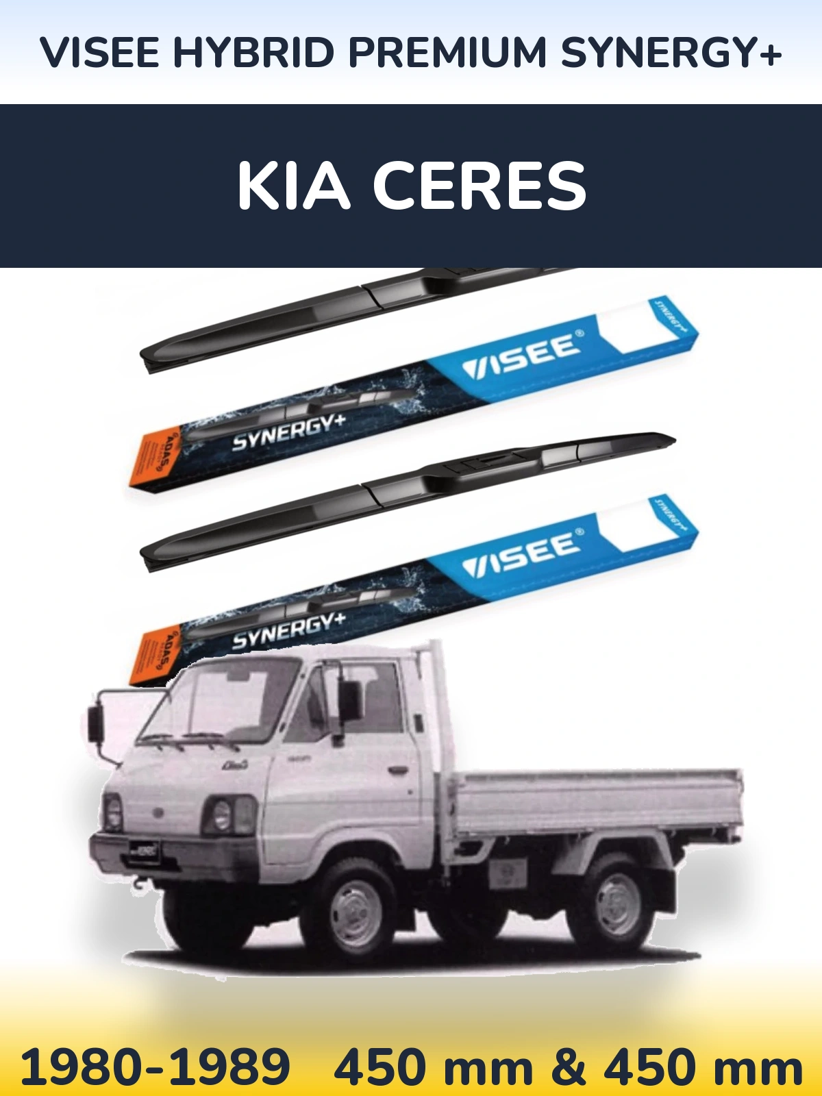 Front wiper blade set VISEE HYBRID PREMIUM SYNERGY+ 450 & 450 mm for KIA Ceres 1980-1989