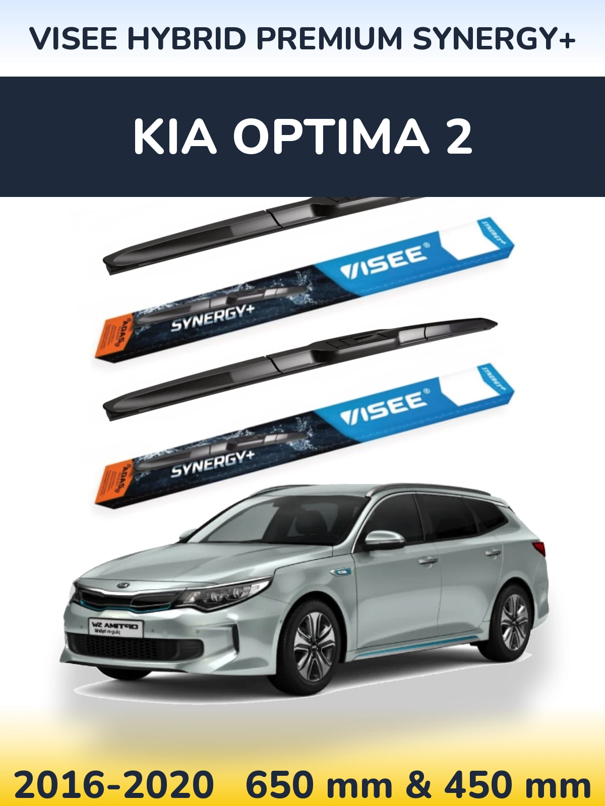 Front wiper blade set VISEE HYBRID PREMIUM SYNERGY+ 650 & 450 mm for KIA Optima 2 2016-2020