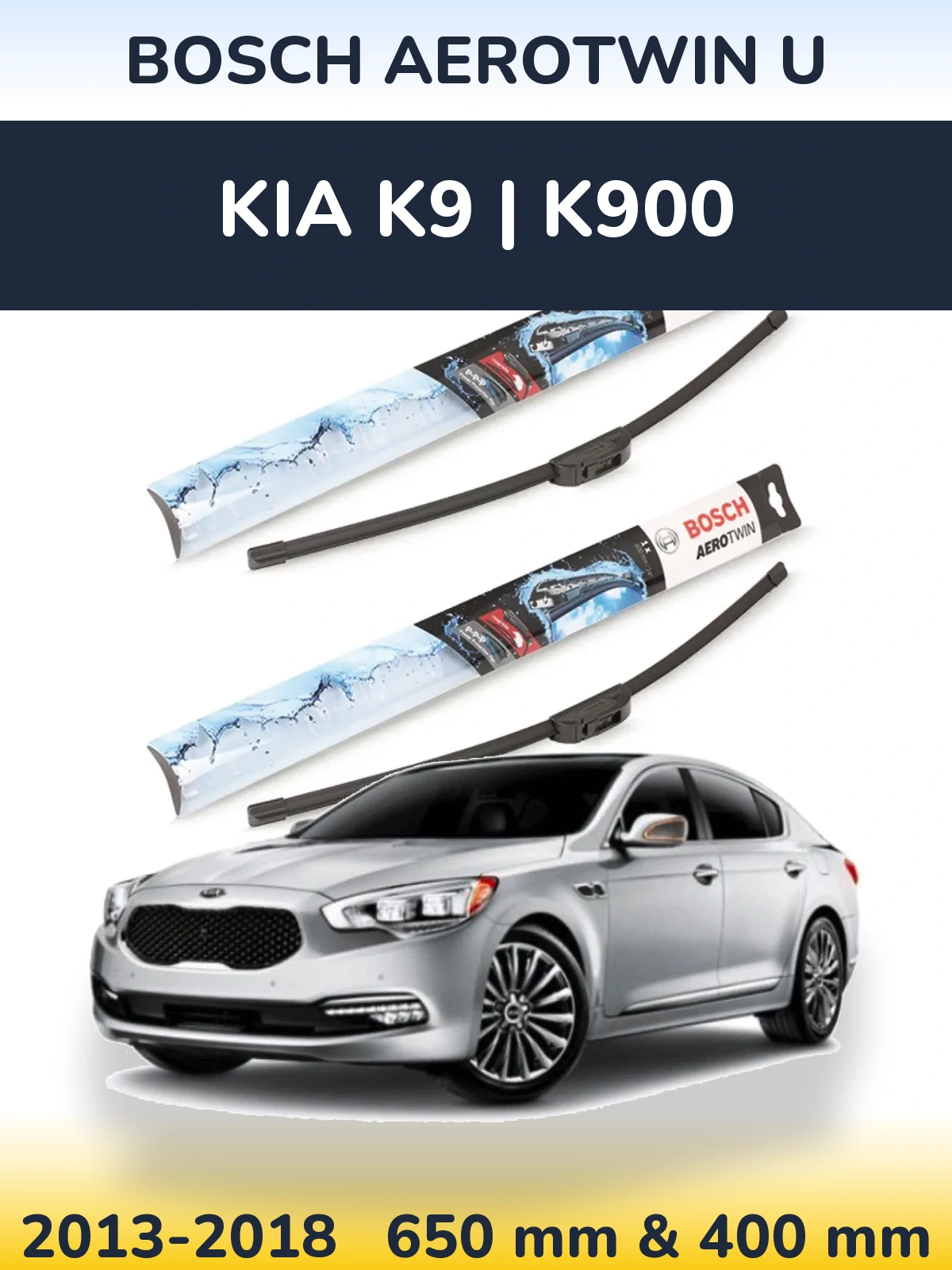 Front wiper blade set BOSCH AeroTwin U 650 & 400 mm for KIA K9 | K900 2013-2018
