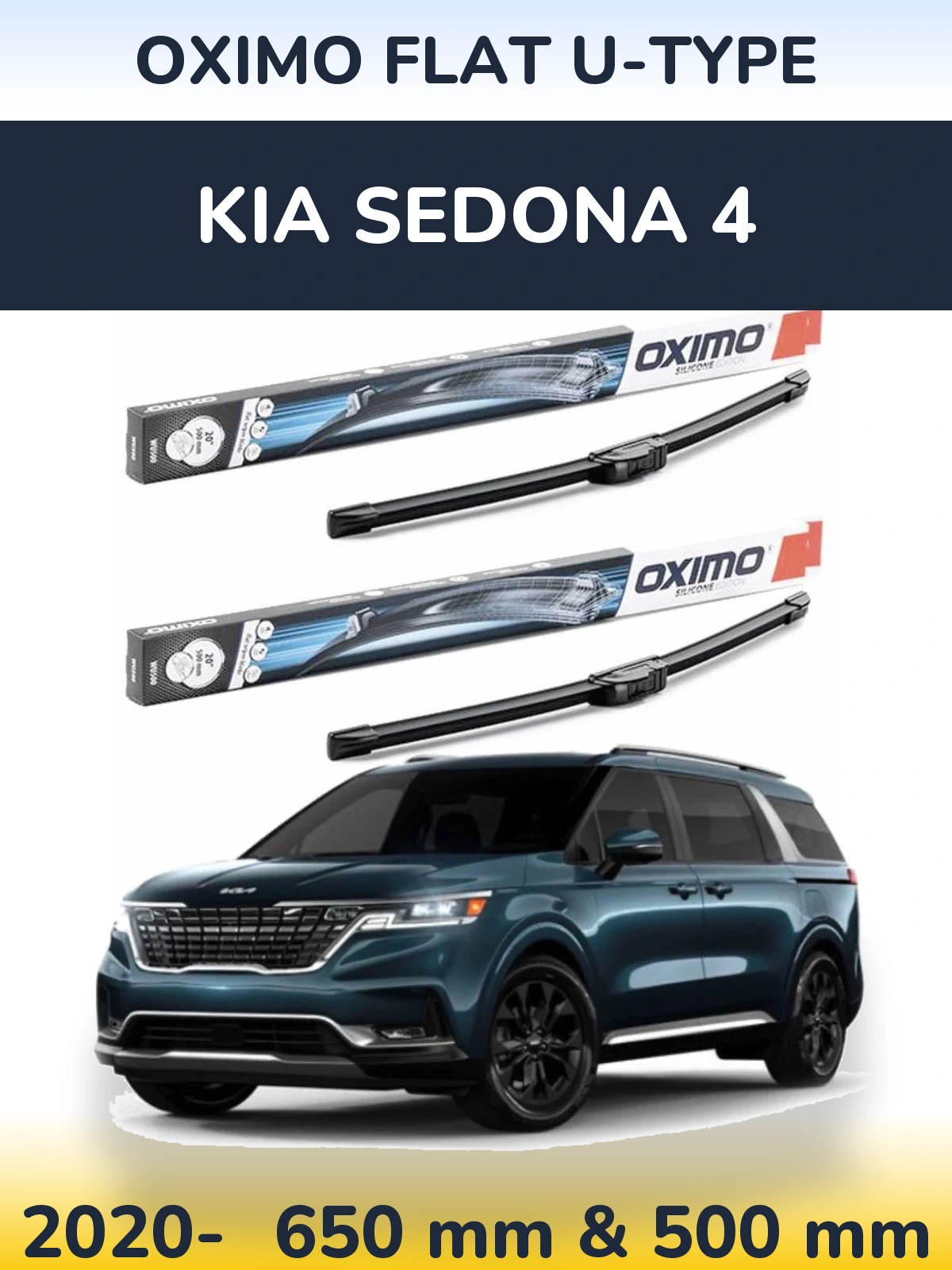 Front wiper blade set Oximo Flat U-type 650 & 500 mm for KIA Sedona 4 2020-2026