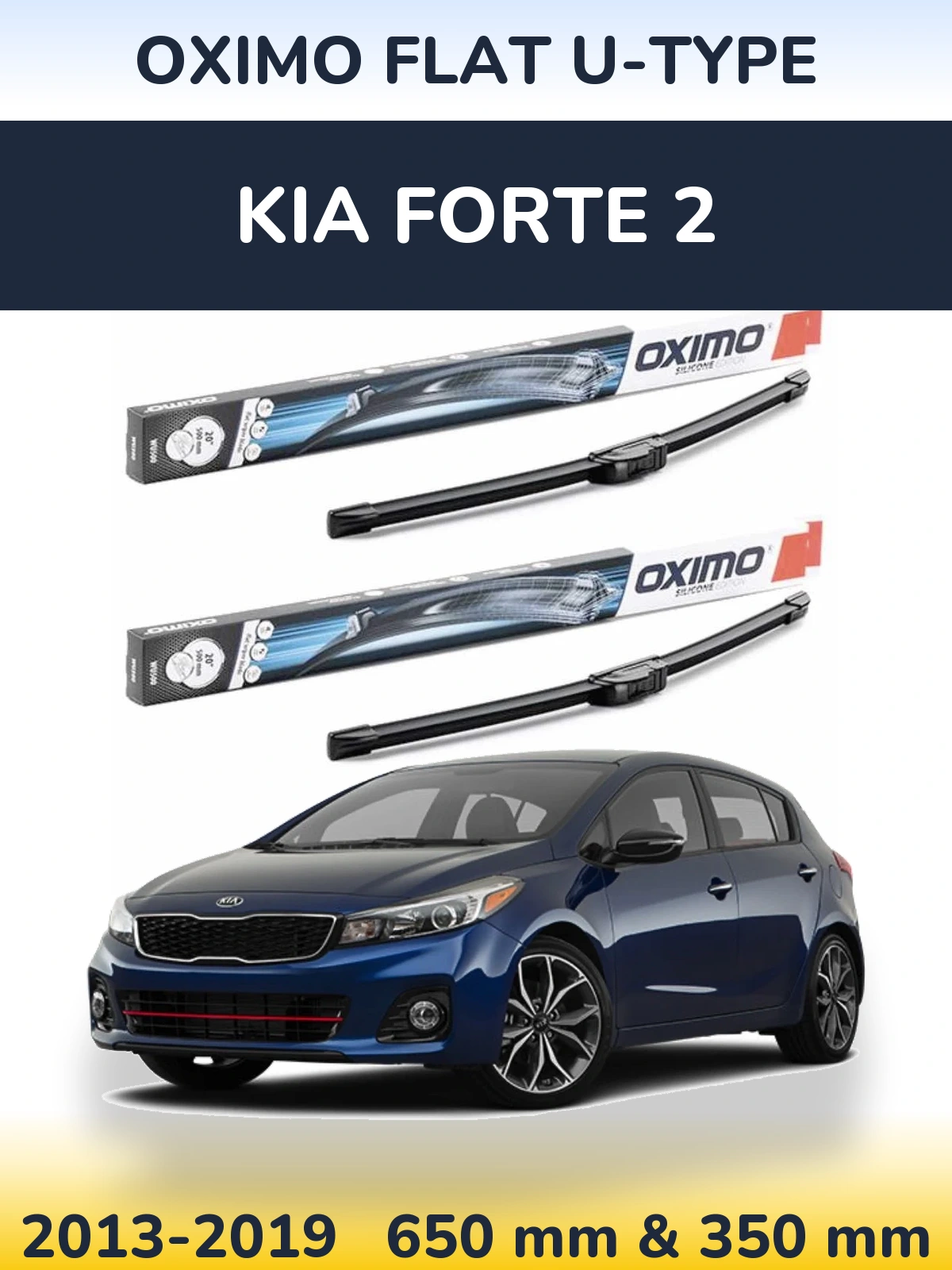 Front wiper blade set Oximo Flat U-type 650 & 350 mm for KIA Forte 2 2013-2019