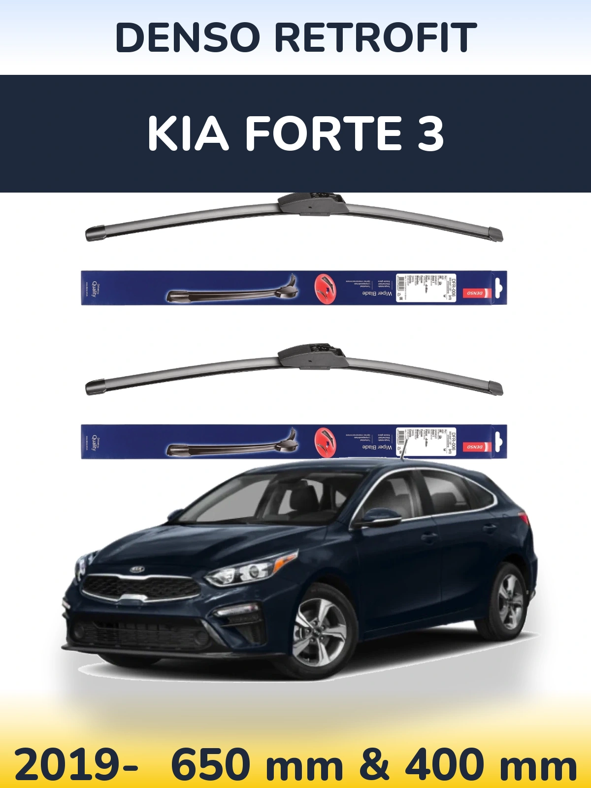 Front wiper blade set Denso Retrofit 650 & 400 mm for KIA Forte 3 2019-2026