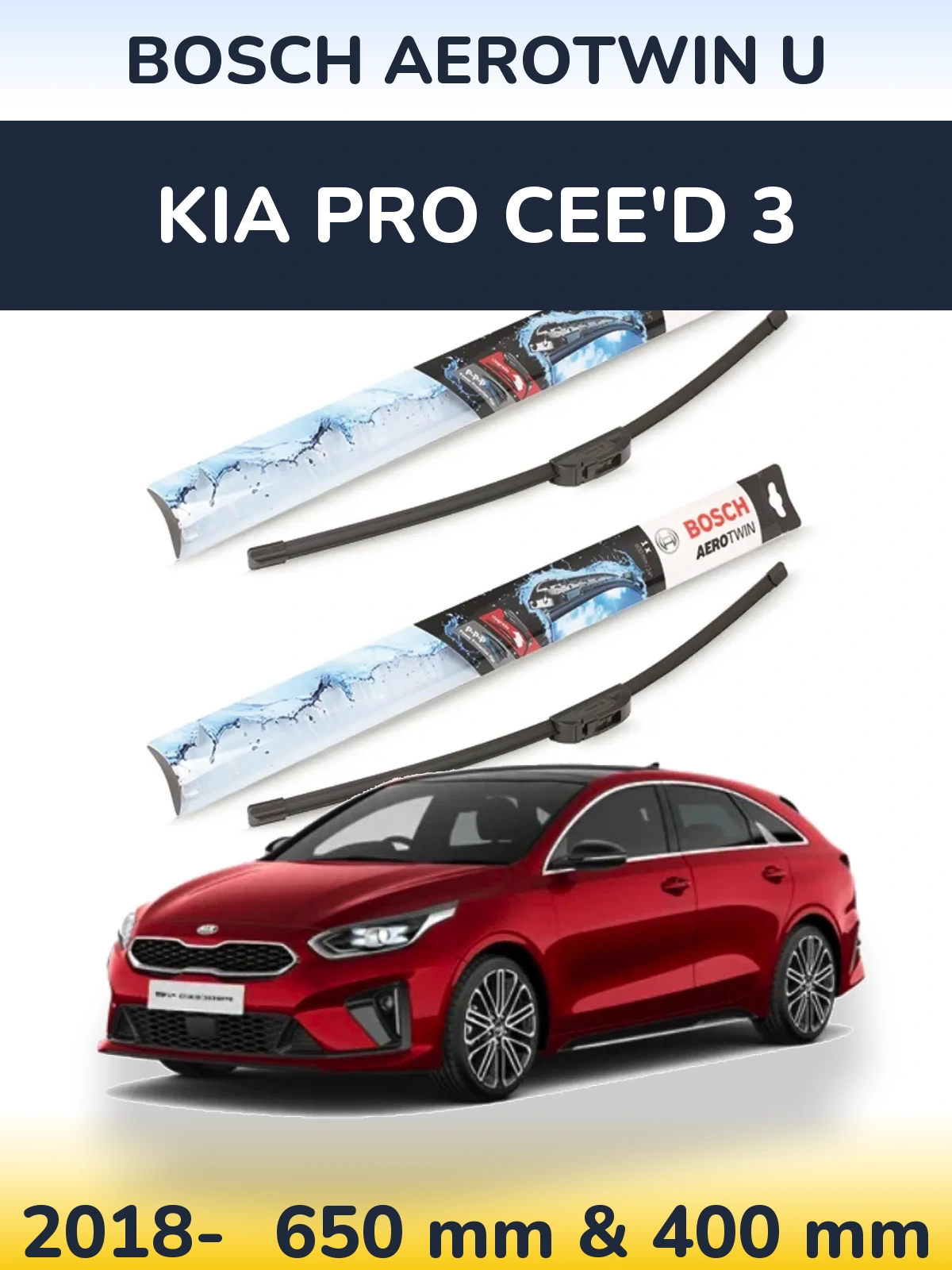 Front wiper blade set BOSCH AeroTwin U 650 & 400 mm for KIA Pro Cee'd 3 2018-2026