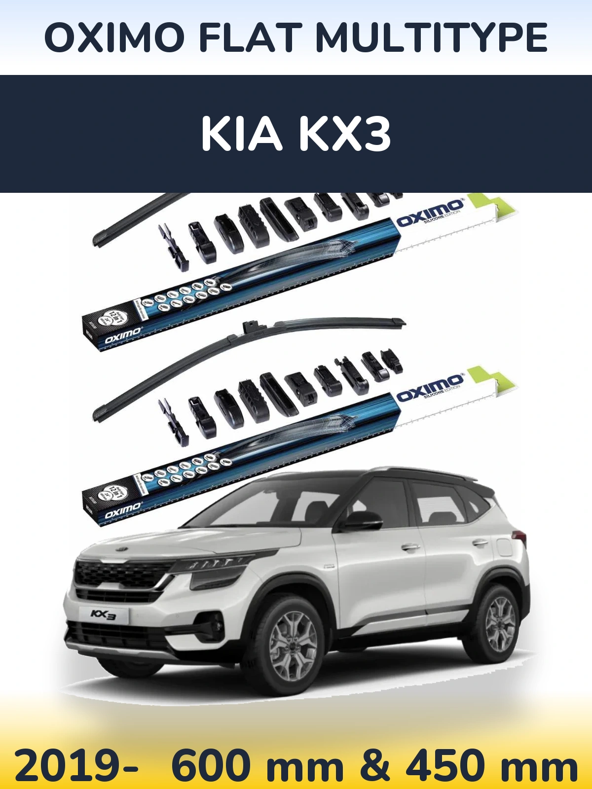 Front wiper blade set Oximo Flat MultiTypee 600 & 450 mm for KIA KX3 2019-2026