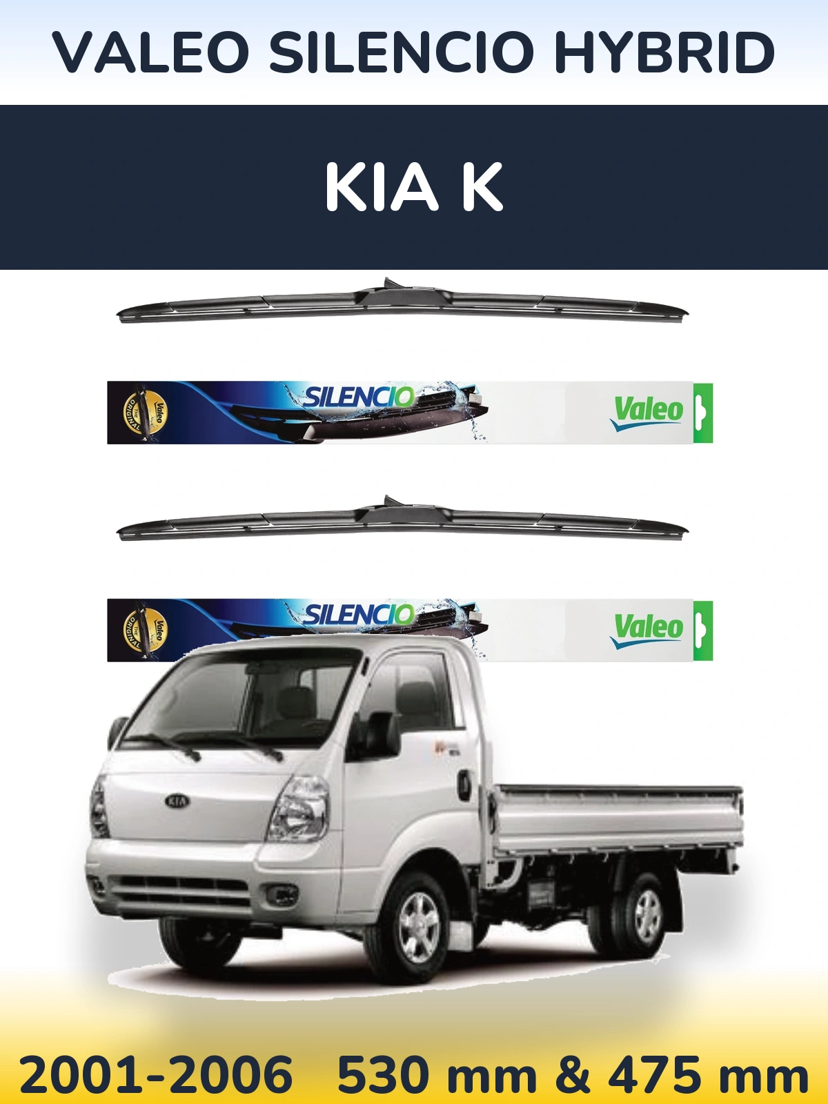 Комплект передніх щіток Valeo Silencio Hybrid 530 & 475 мм для KIA K 2001-2006