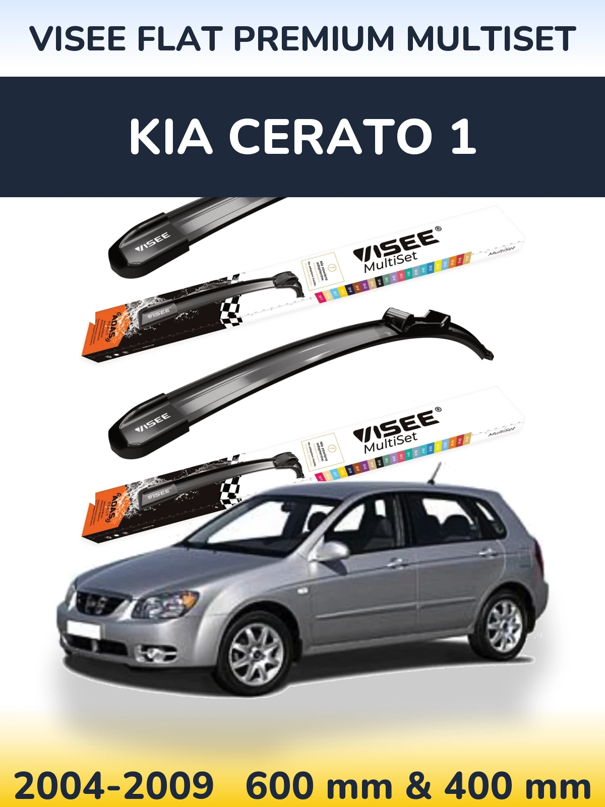 Front wiper blade set VISEE FLAT PREMIUM MultiSet 600 & 400 mm for KIA Cerato 1 2004-2009