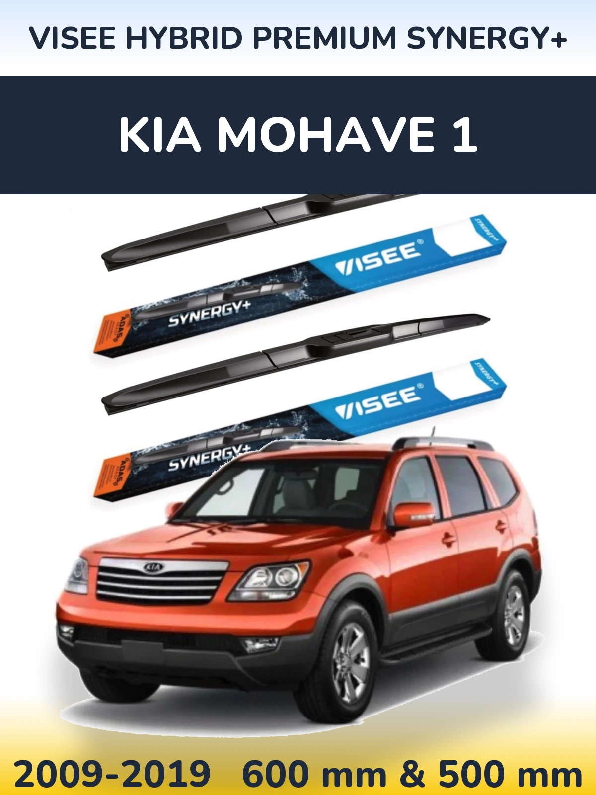 Front wiper blade set VISEE HYBRID PREMIUM SYNERGY+ 600 & 500 mm for KIA Mohave 1 2009-2019