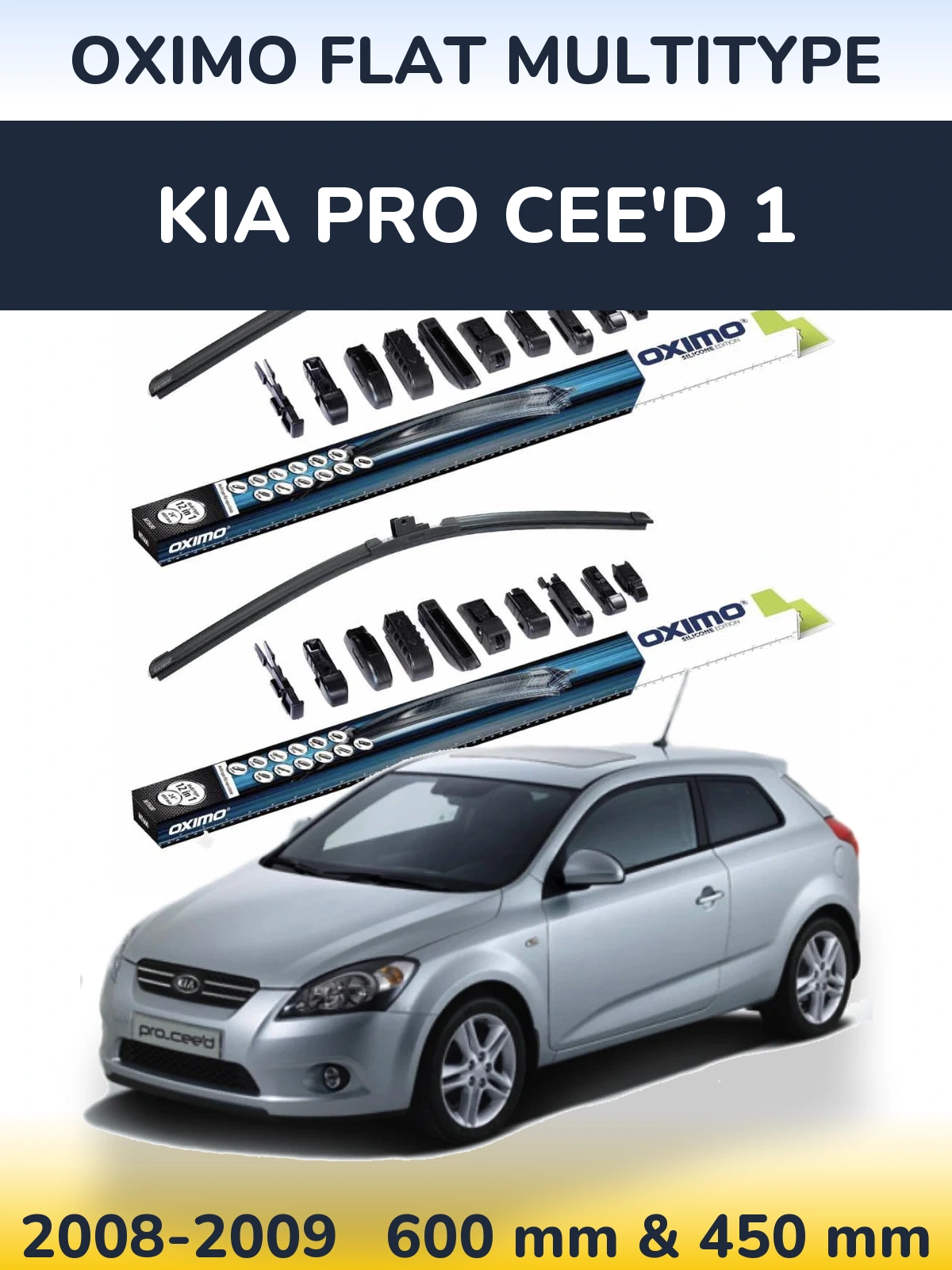Front wiper blade set Oximo Flat MultiTüüpe 600 & 450 mm for KIA Pro Cee'd 1 2008-2009