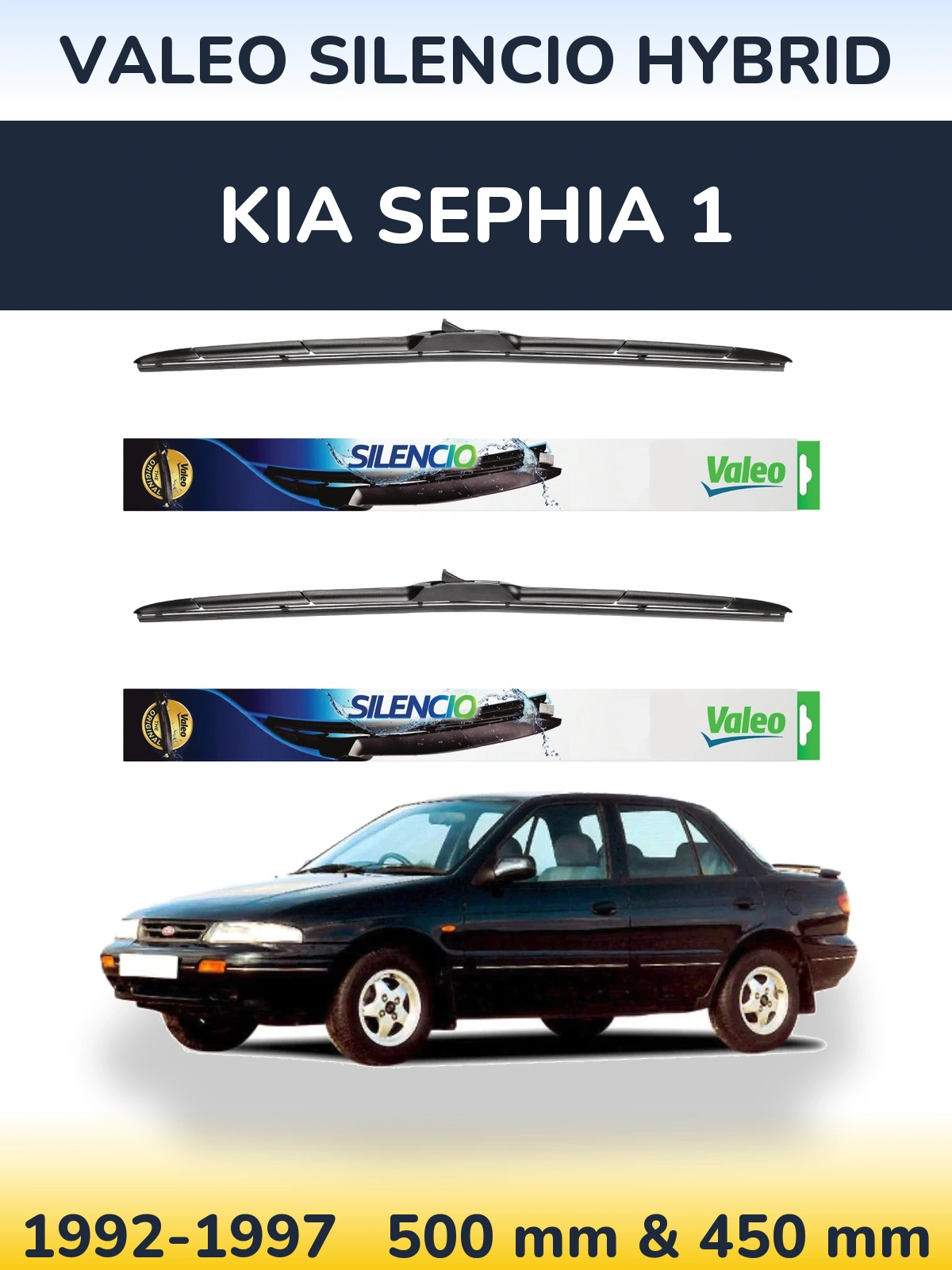 Комплект передніх щіток Valeo Silencio Hybrid 500 & 450 мм для KIA Sephia 1 1992-1997
