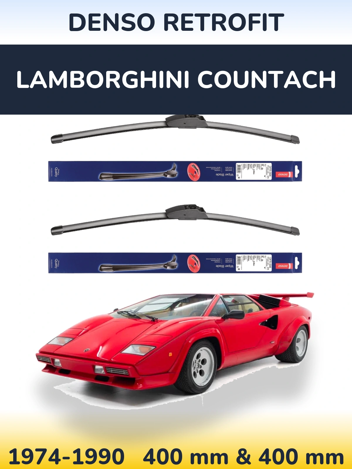 Комплект передних дворников Denso Retrofit 400 & 400 мм для Lamborghini Countach 1974-1990