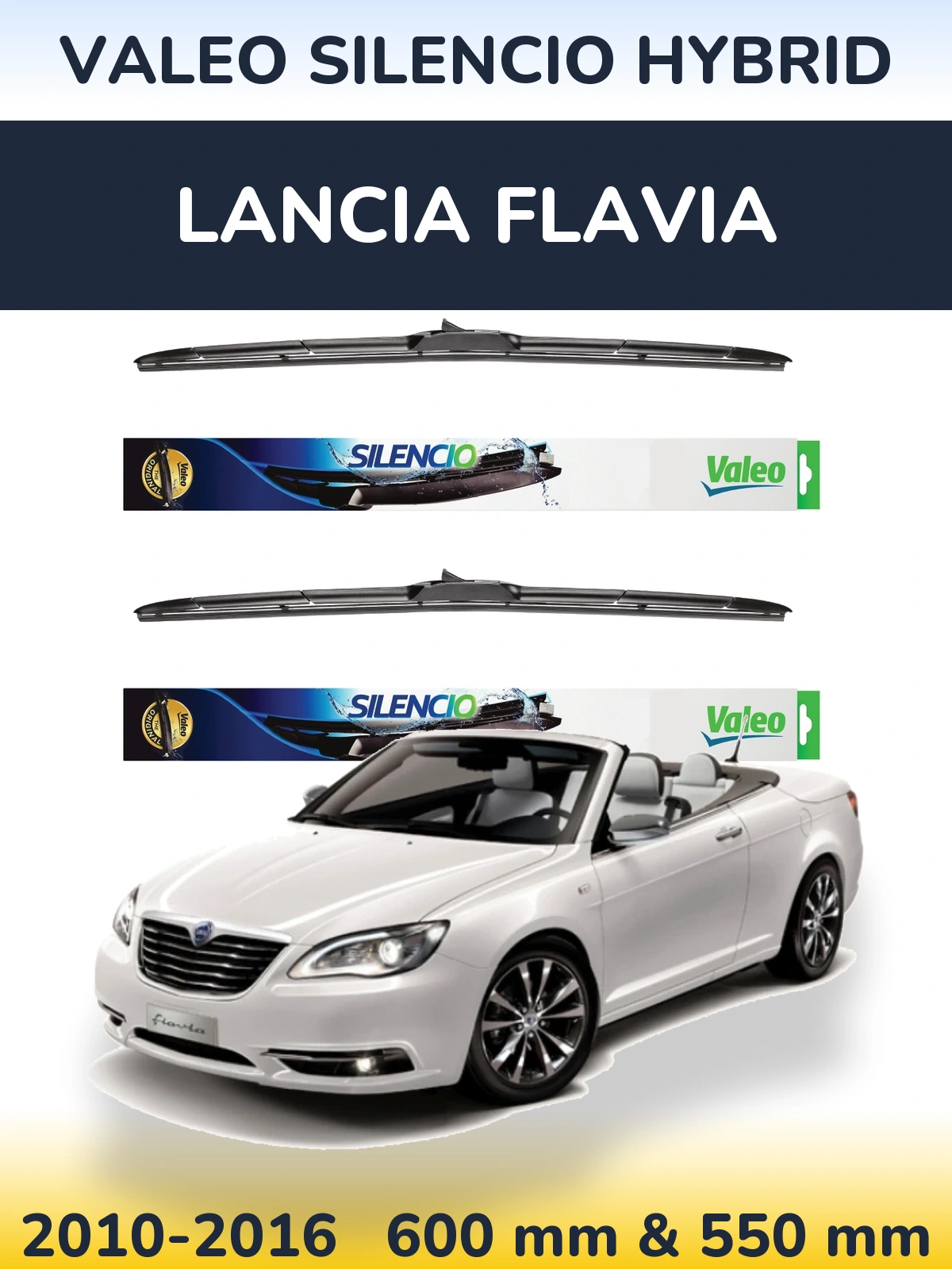 Front wiper blade set Valeo Silencio Hybrid 600 & 550 mm for Lancia Flavia 2010-2016