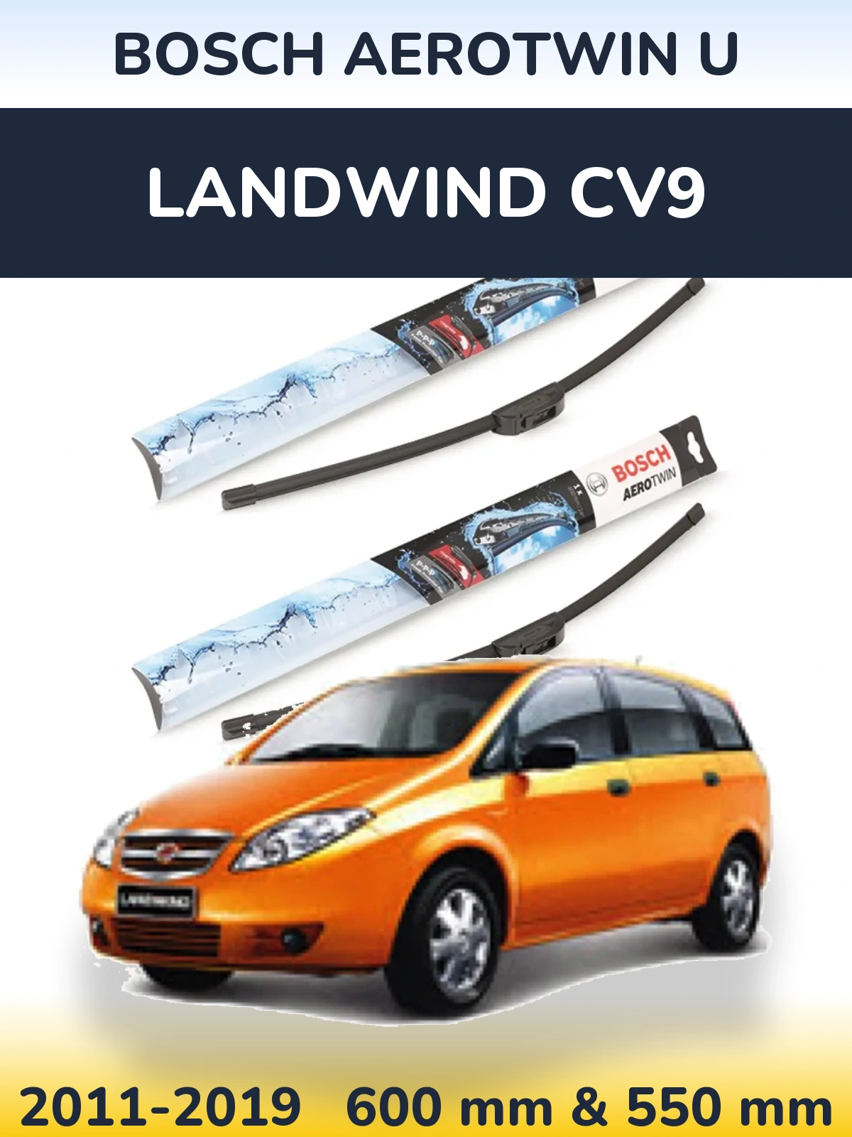 Комплект передніх щіток BOSCH AeroTwin U 600 & 550 мм для Landwind CV9 2011-2019