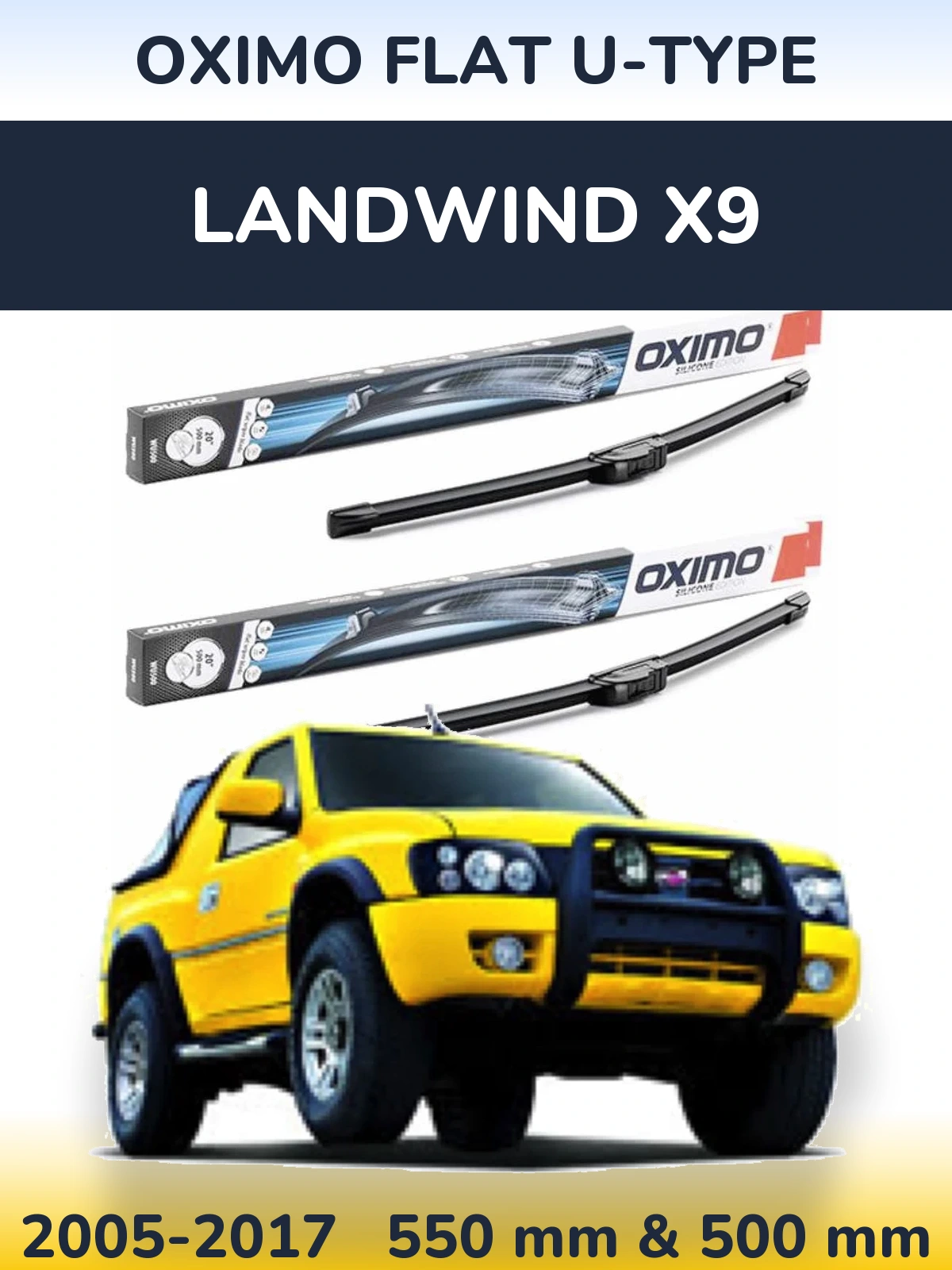 Front wiper blade set Oximo Flat U-type 550 & 500 mm for Landwind X9 2005-2017