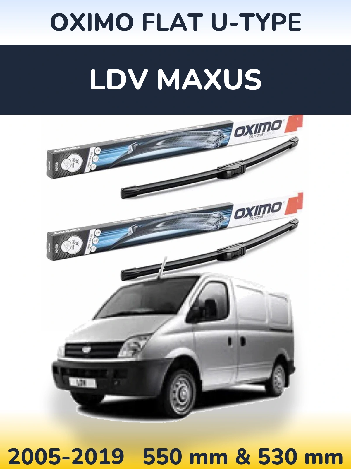 Комплект передних дворников Oximo Flat U-type 550 & 530 мм для LDV Maxus 2005-2019