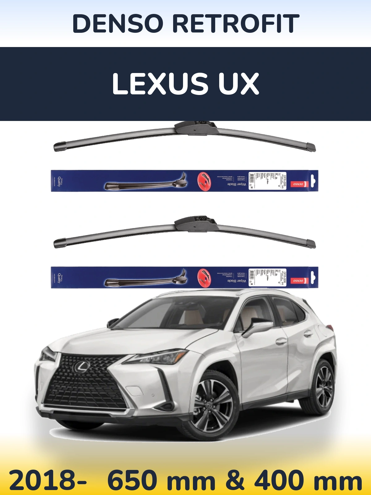 Комплект передних дворников Denso Retrofit 650 & 400 мм для Lexus UX 2018-2026