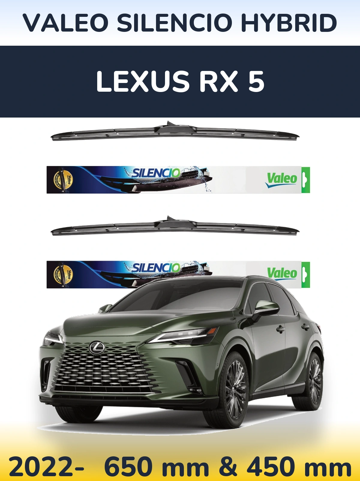 Комплект передних дворников Valeo Silencio Hybrid 650 & 450 мм для Lexus RX 5 2022-2026