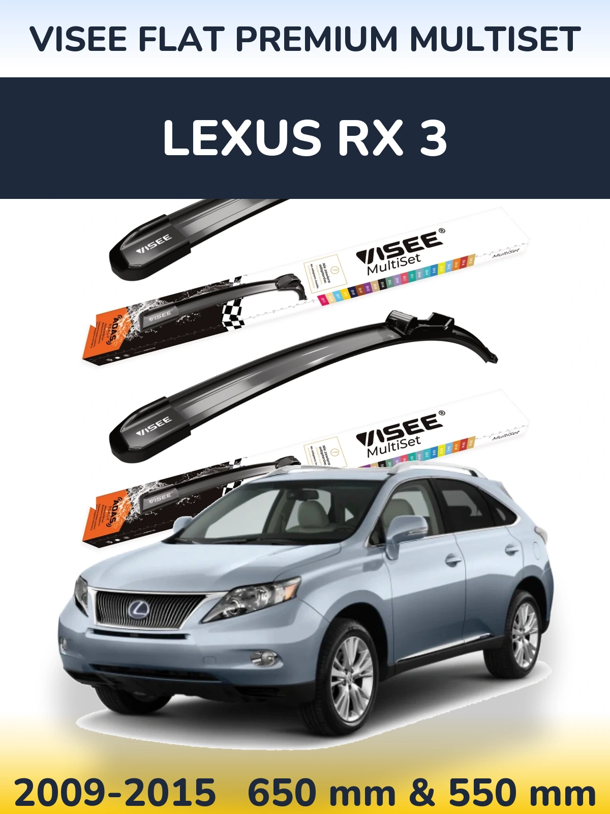 Front wiper blade set VISEE FLAT PREMIUM MultiSet 650 & 550 mm for Lexus RX 3 2009-2015