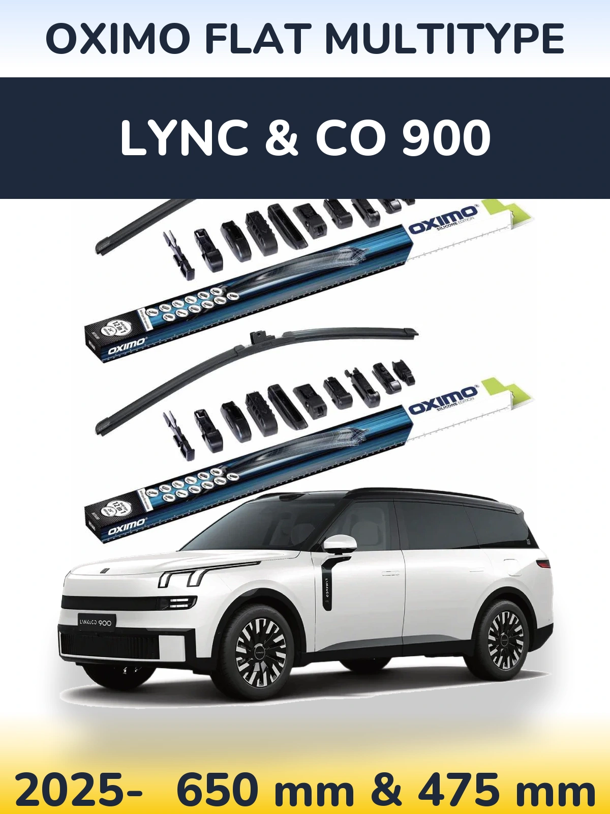 Комплект передних дворников Oximo Flat MultiТипe 650 & 475 мм для Lync & Co 900 2025-2026