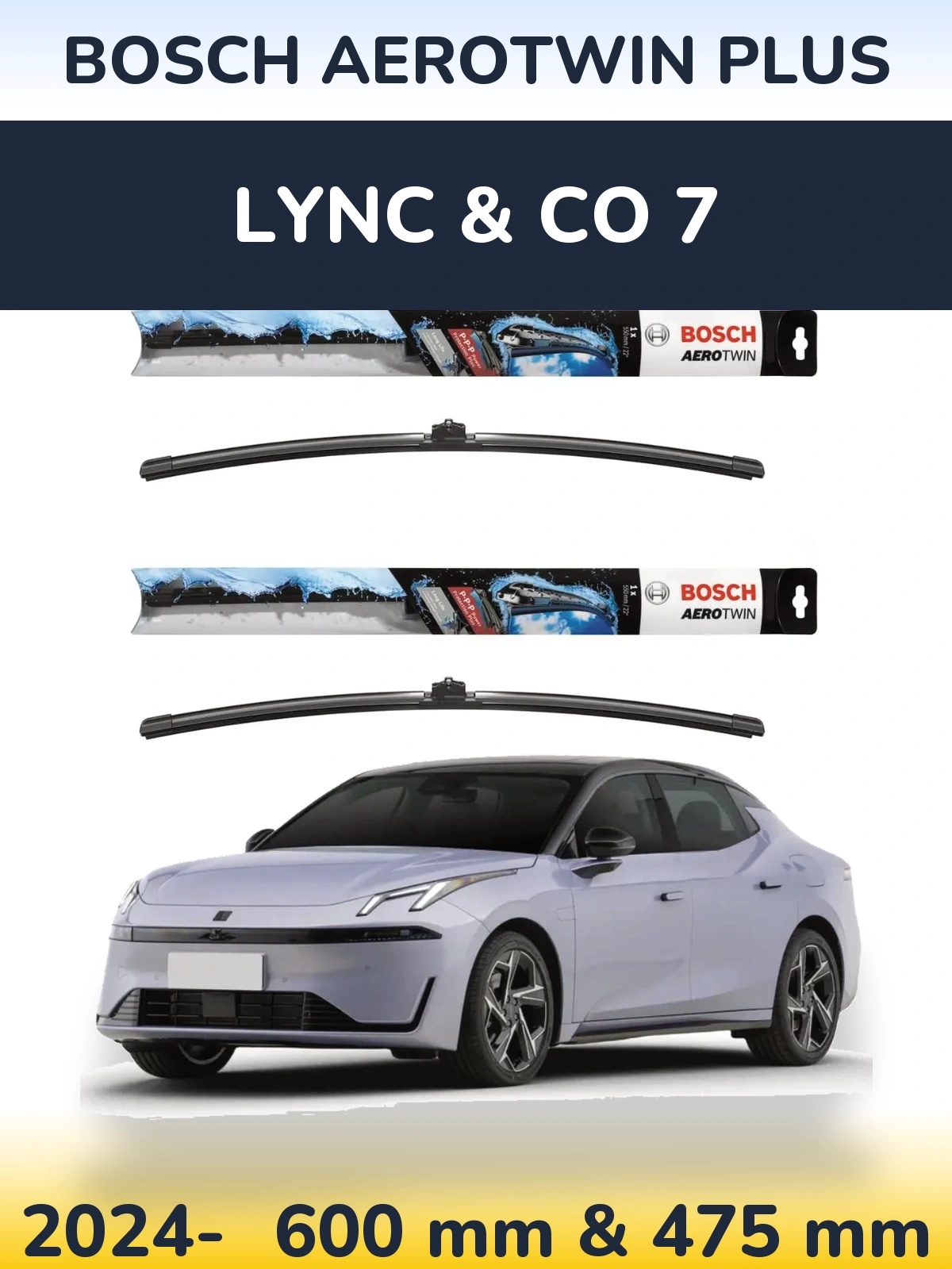 Комплект передніх щіток BOSCH AeroTwin Plus 600 & 475 мм для Lync & Co 7 2024-2026