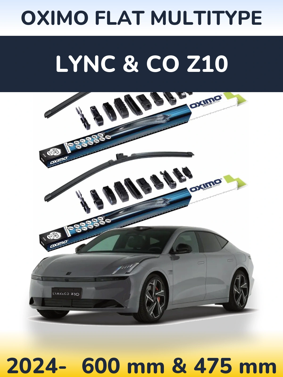 Комплект передніх щіток Oximo Flat MultiТипe 600 & 475 мм для Lync & Co Z10 2024-2026