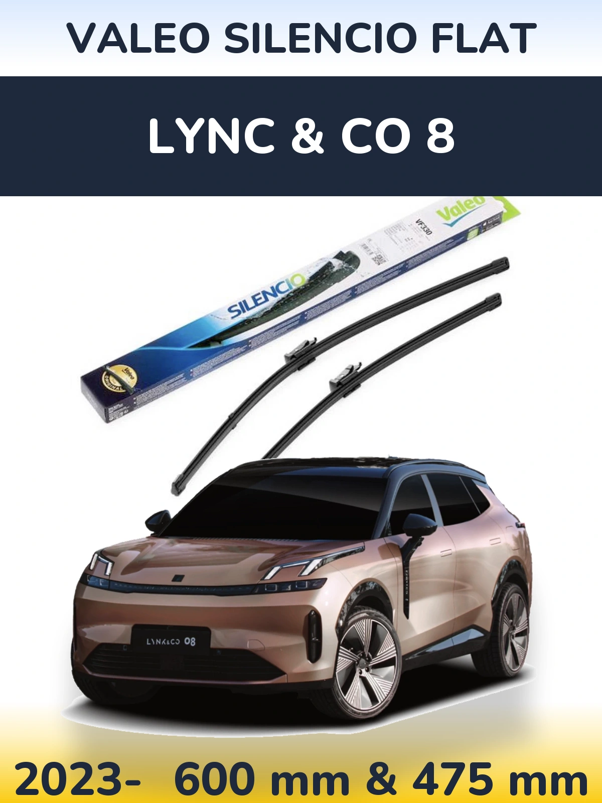Комплект передних дворников Valeo Silencio Flat 600 & 475 мм для Lync & Co 8 2023-2026