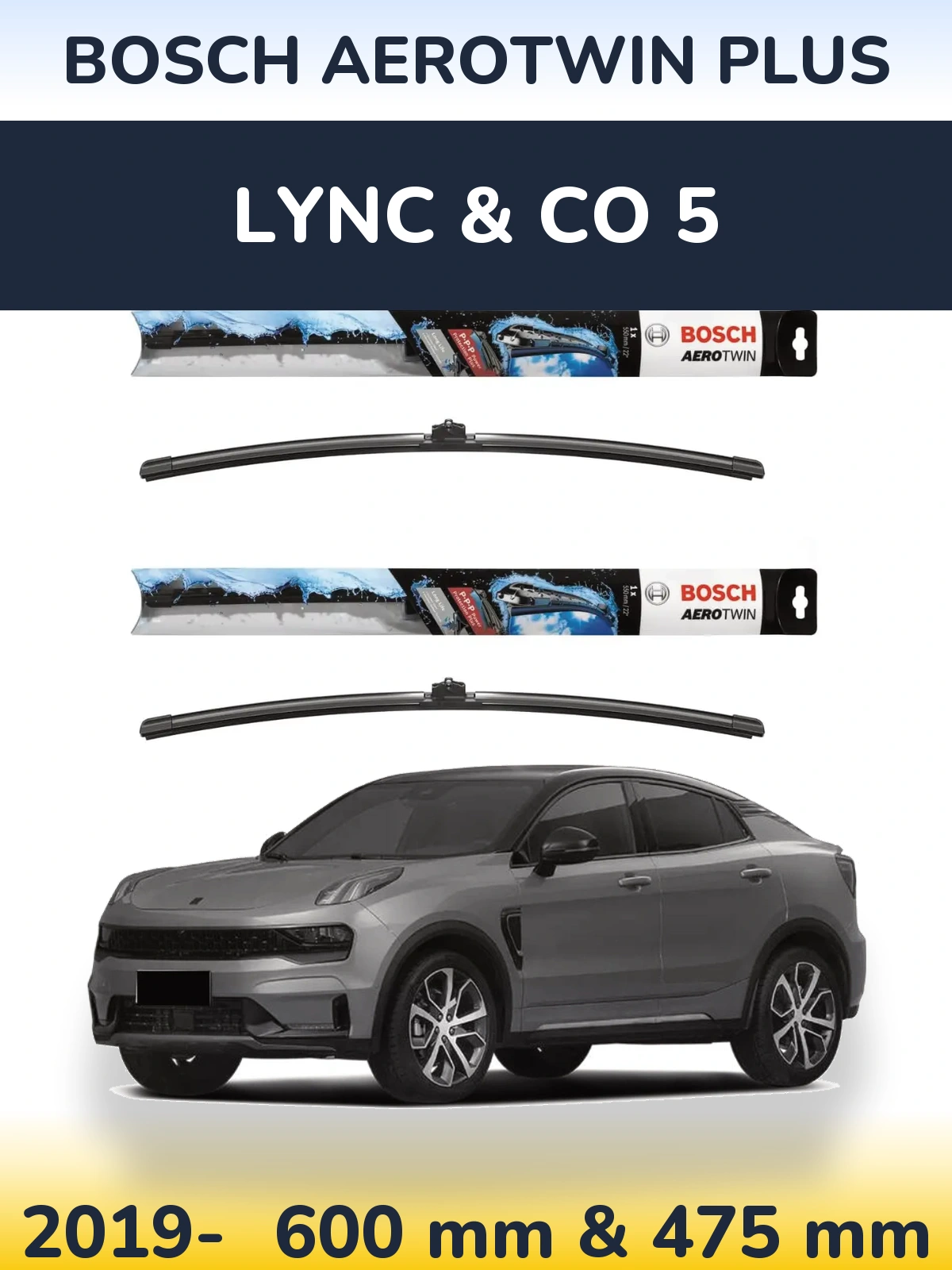 Комплект передних дворников BOSCH AeroTwin Plus 600 & 475 мм для Lync & Co 5 2019-2026