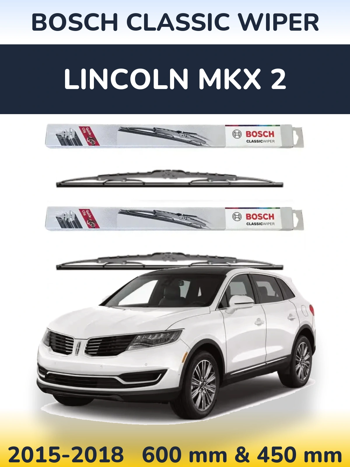 Комплект передних дворников BOSCH Classic Wiper 600 & 450 мм для Lincoln MKX 2 2015-2018
