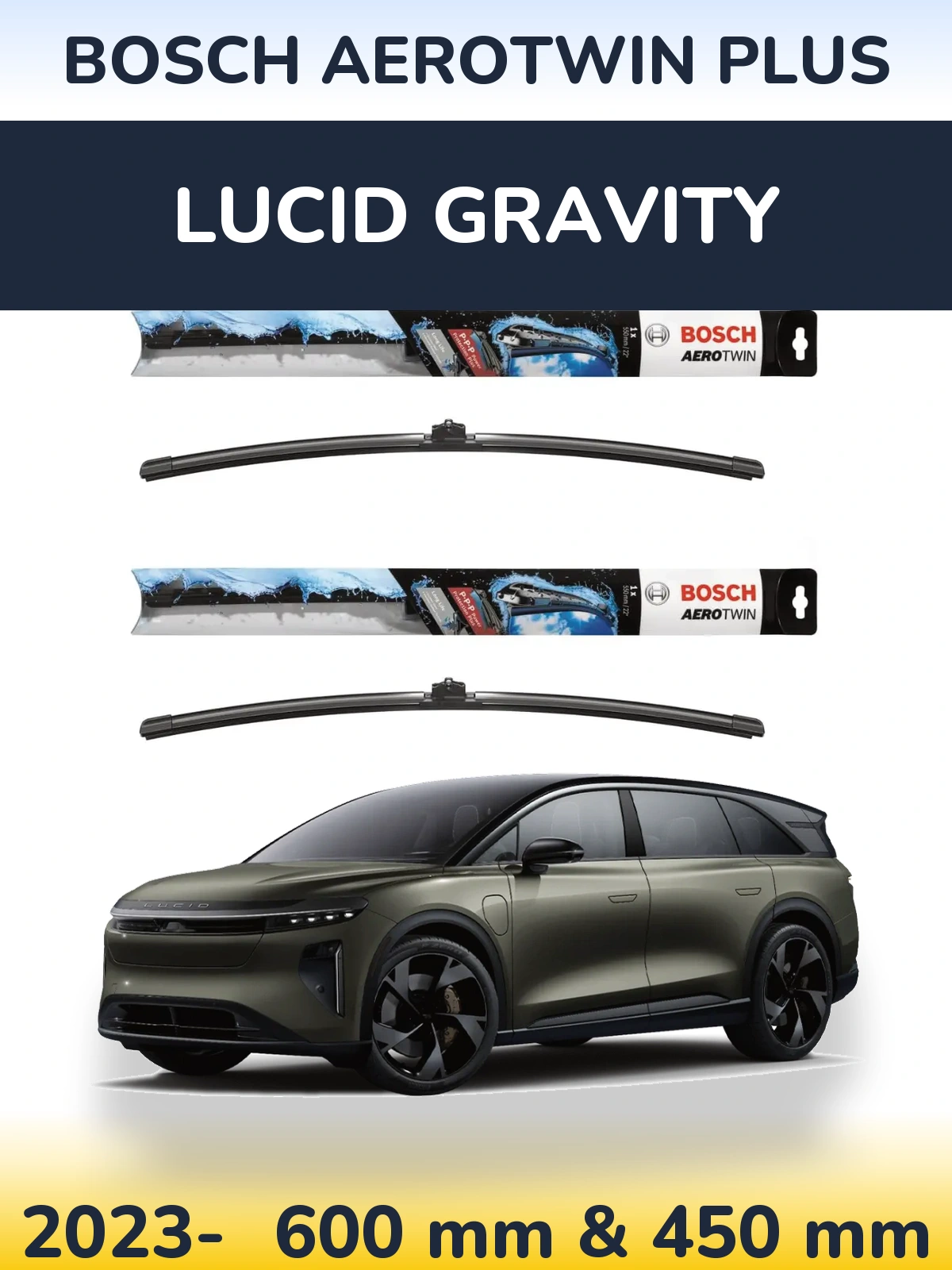 Комплект передних дворников BOSCH AeroTwin Plus 600 & 450 мм для Lucid Gravity 2023-2026