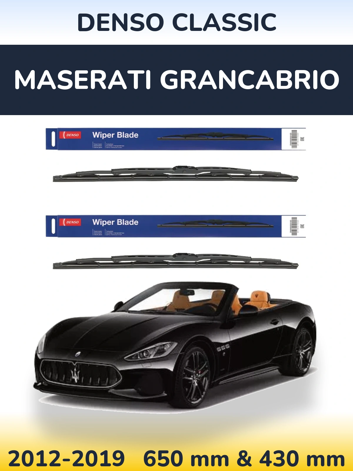 Front wiper blade set Denso Classic 650 & 430 mm for Maserati GranCabrio 2012-2019