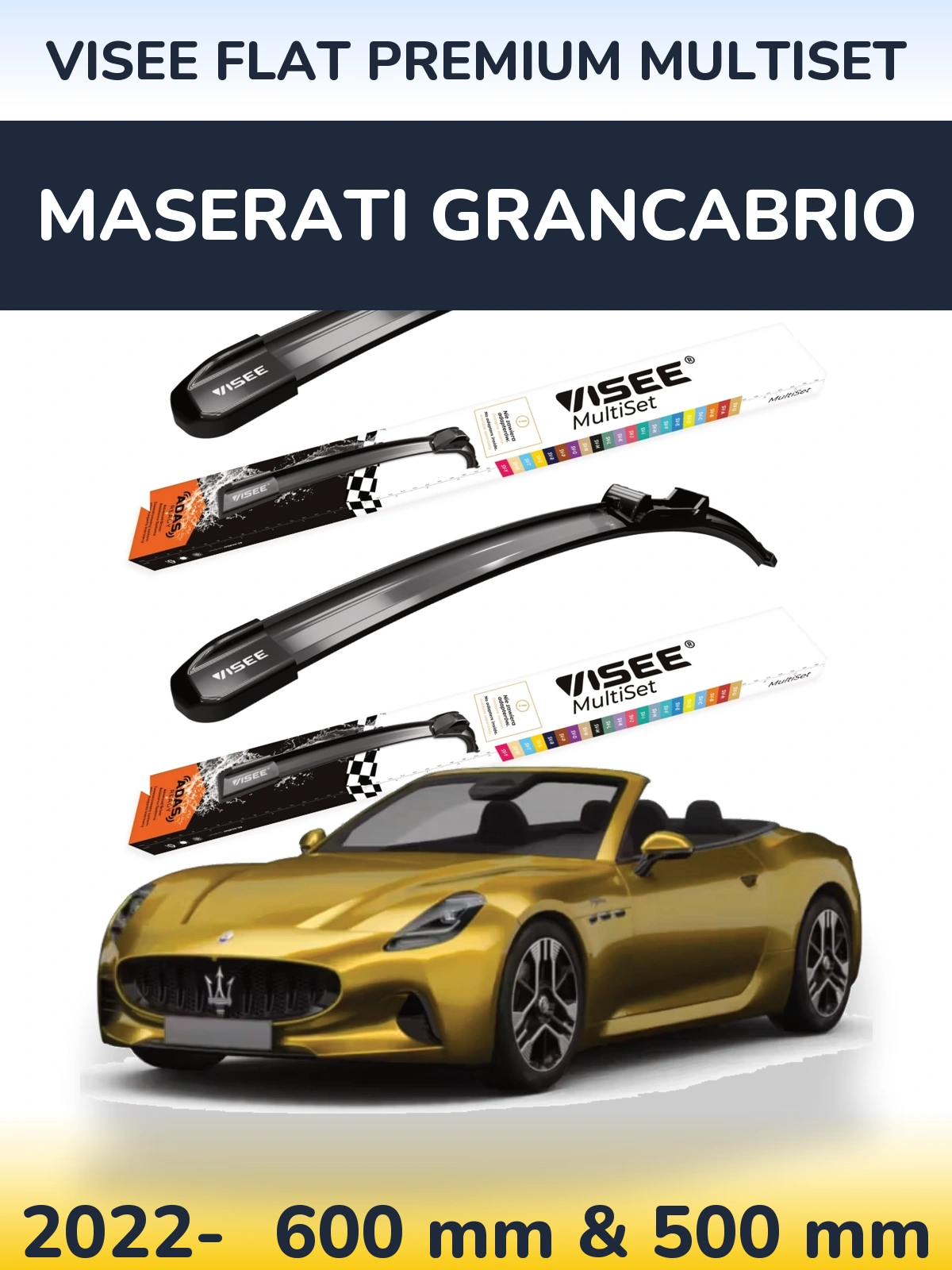 Комплект передніх щіток VISEE FLAT PREMIUM MultiSet 600 & 500 мм для Maserati GranCabrio 2022-2026