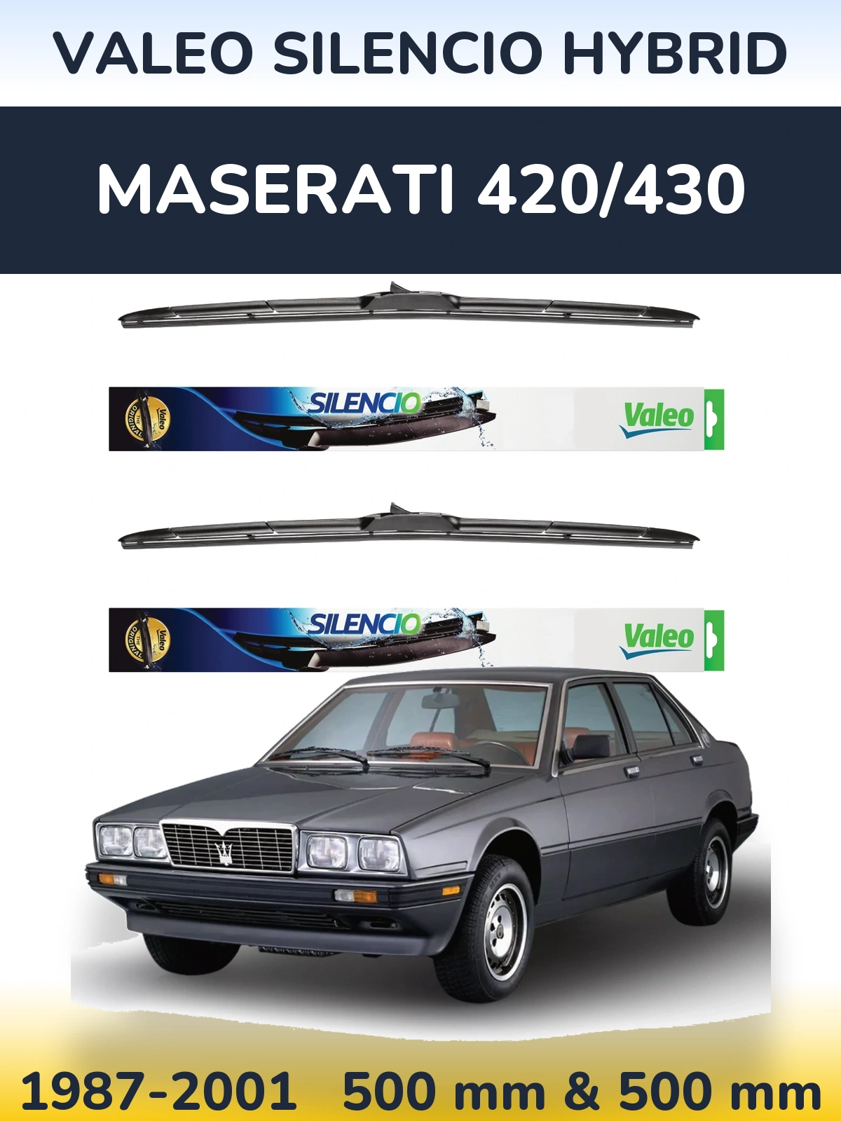 Комплект передних дворников Valeo Silencio Hybrid 500 & 500 мм для Maserati 420/430 1987-2001