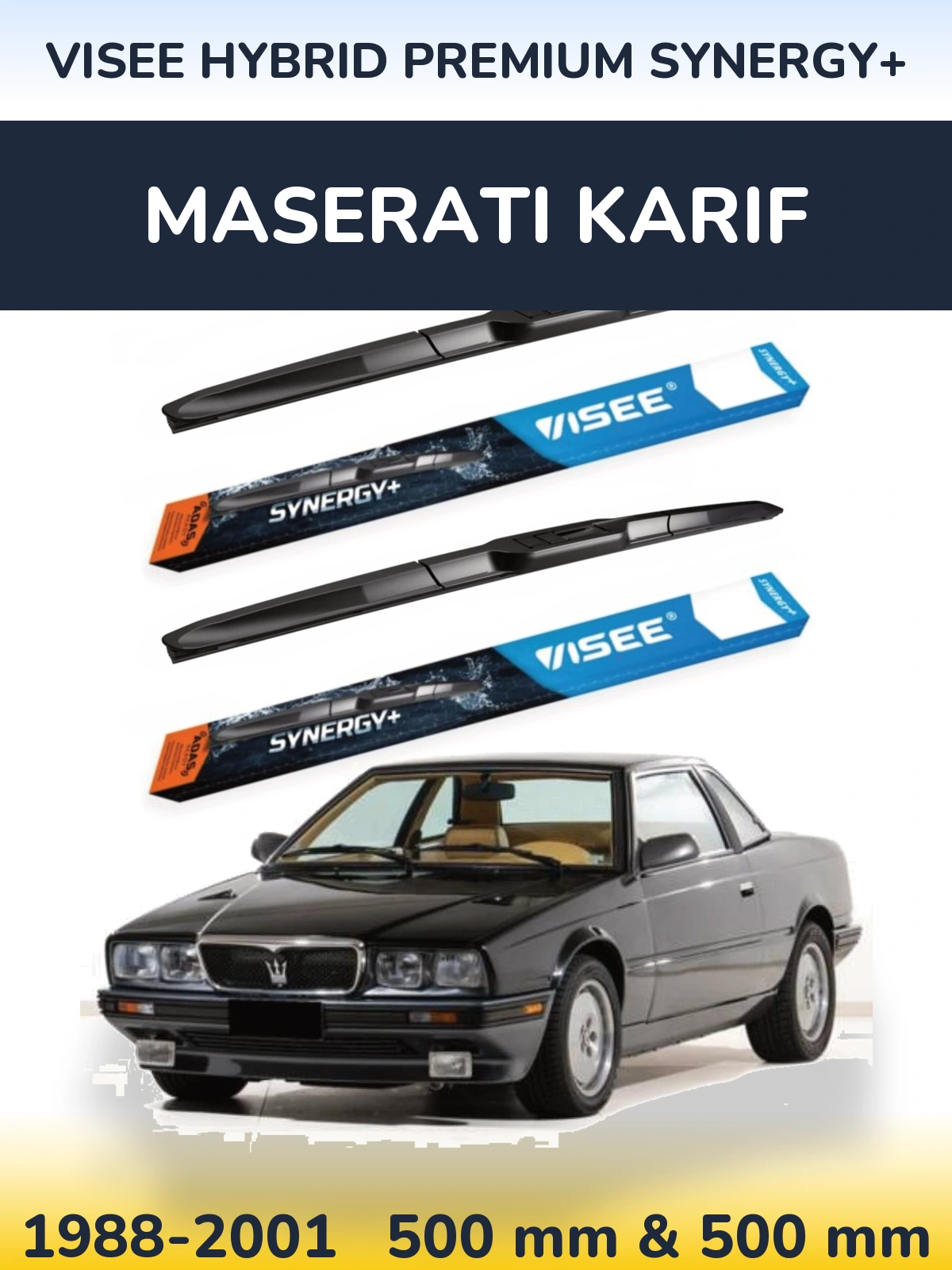 Комплект передних дворников VISEE HYBRID PREMIUM SYNERGY+ 500 & 500 мм для Maserati Karif 1988-2001