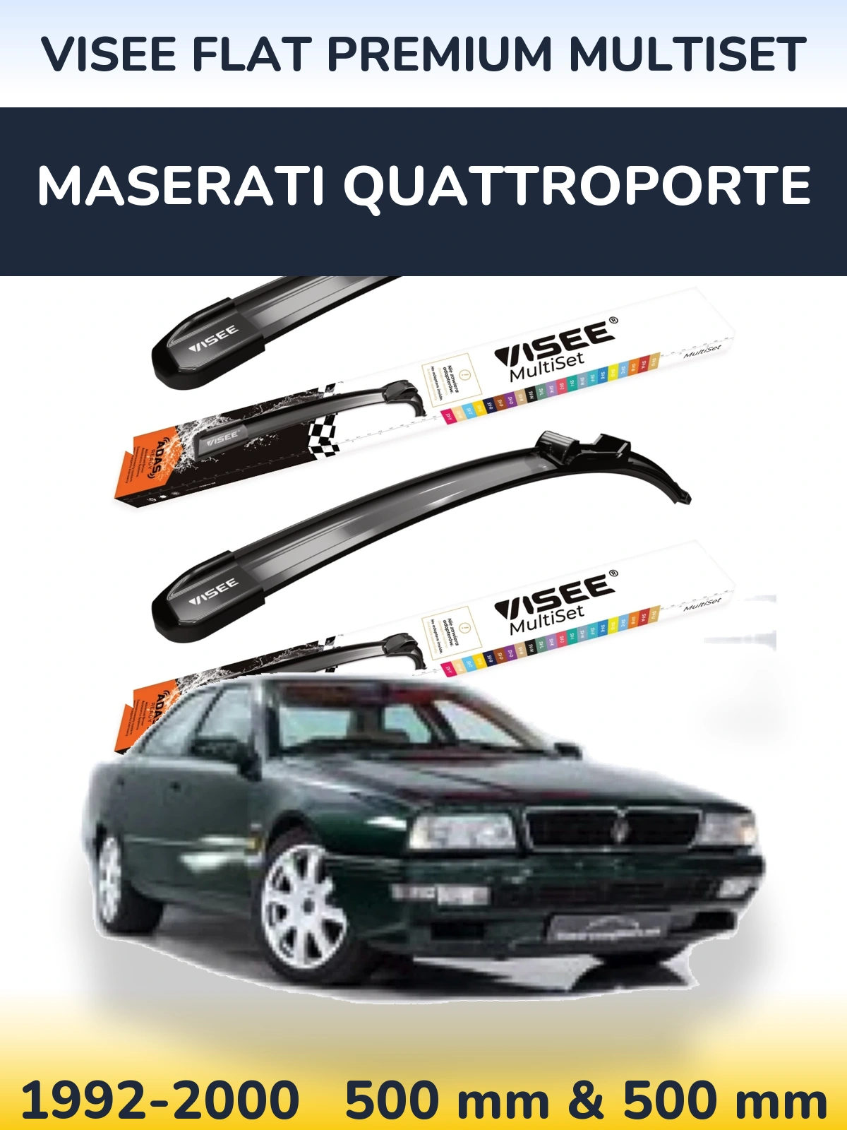 Комплект передніх щіток VISEE FLAT PREMIUM MultiSet 500 & 500 мм для Maserati Quattroporte 1992-2000