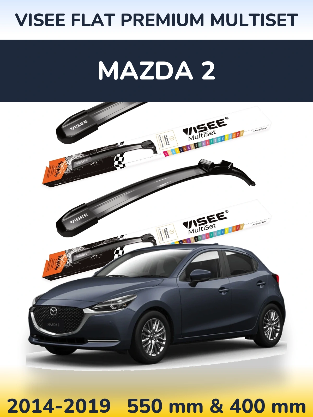 Комплект передних дворников VISEE FLAT PREMIUM MultiSet 550 & 400 мм для Mazda 2 2014-2019