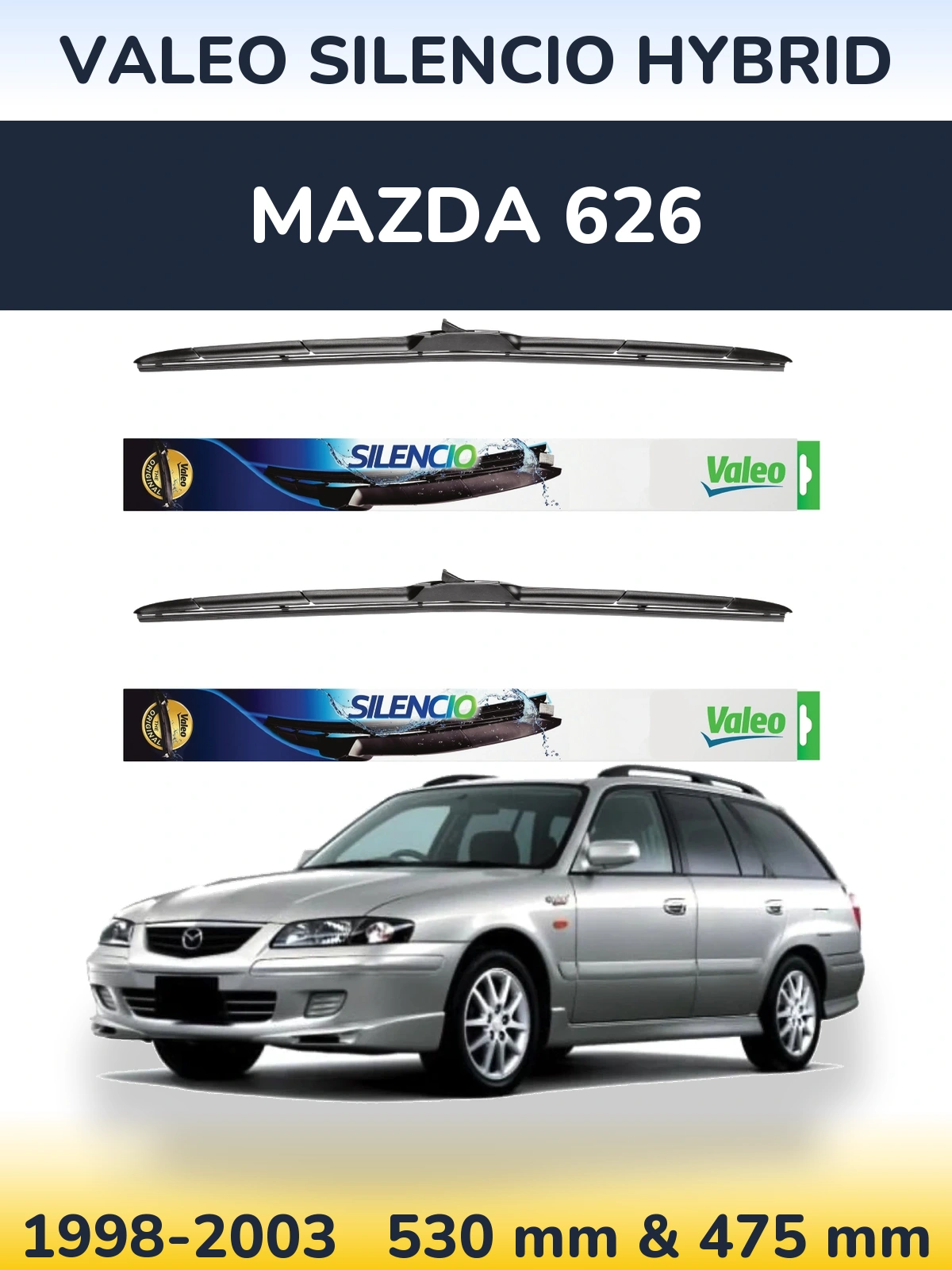 Комплект передніх щіток Valeo Silencio Hybrid 530 & 475 мм для Mazda 626 1998-2003