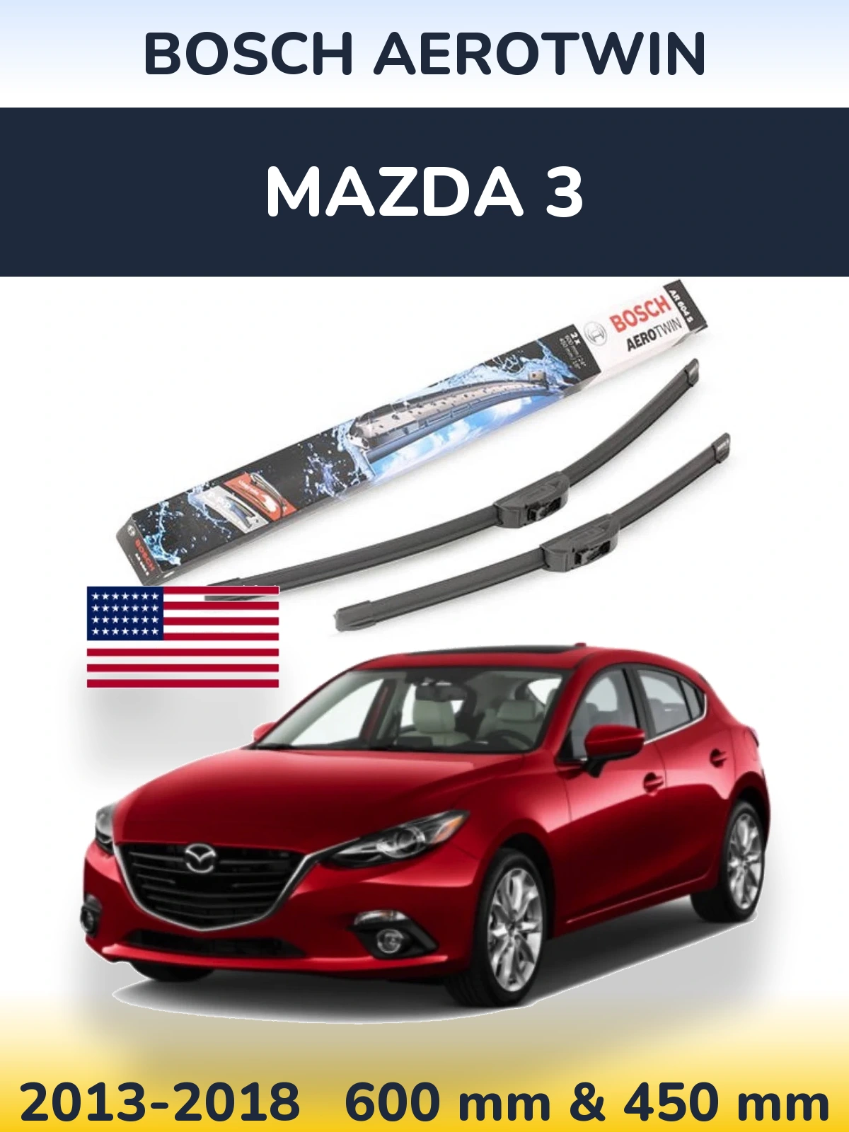 Комплект передніх щіток BOSCH AeroTwin 600 & 450 мм для Mazda 3 2013-2018