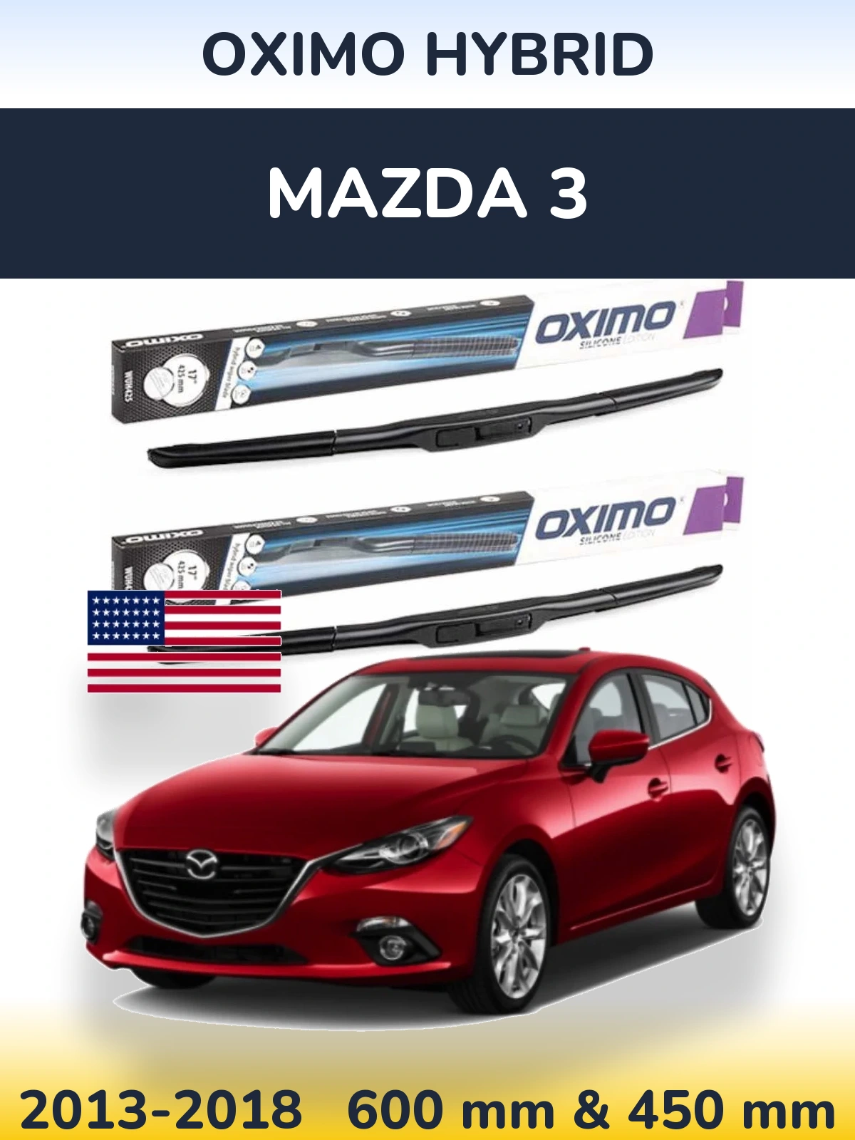 Комплект передних дворников Oximo Hybrid 600 & 450 мм для Mazda 3 2013-2018