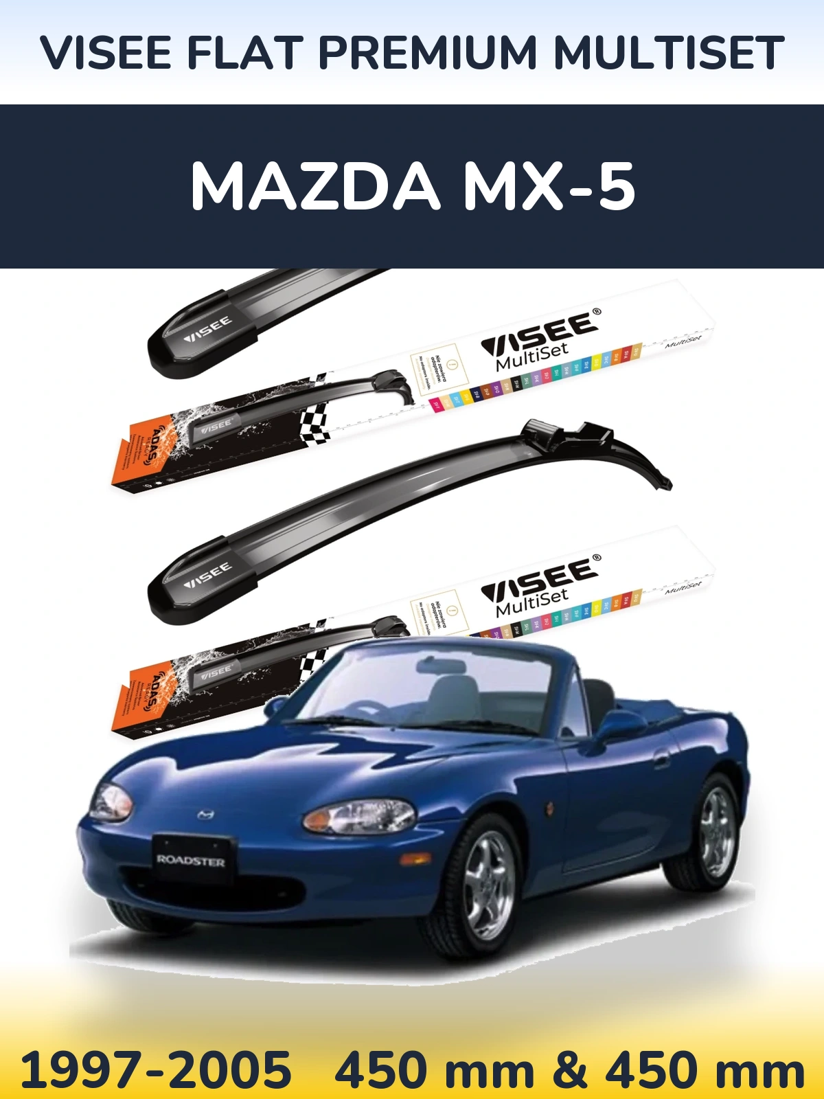 Комплект передних дворников VISEE FLAT PREMIUM MultiSet 450 & 450 мм для Mazda MX-5 1997-2005